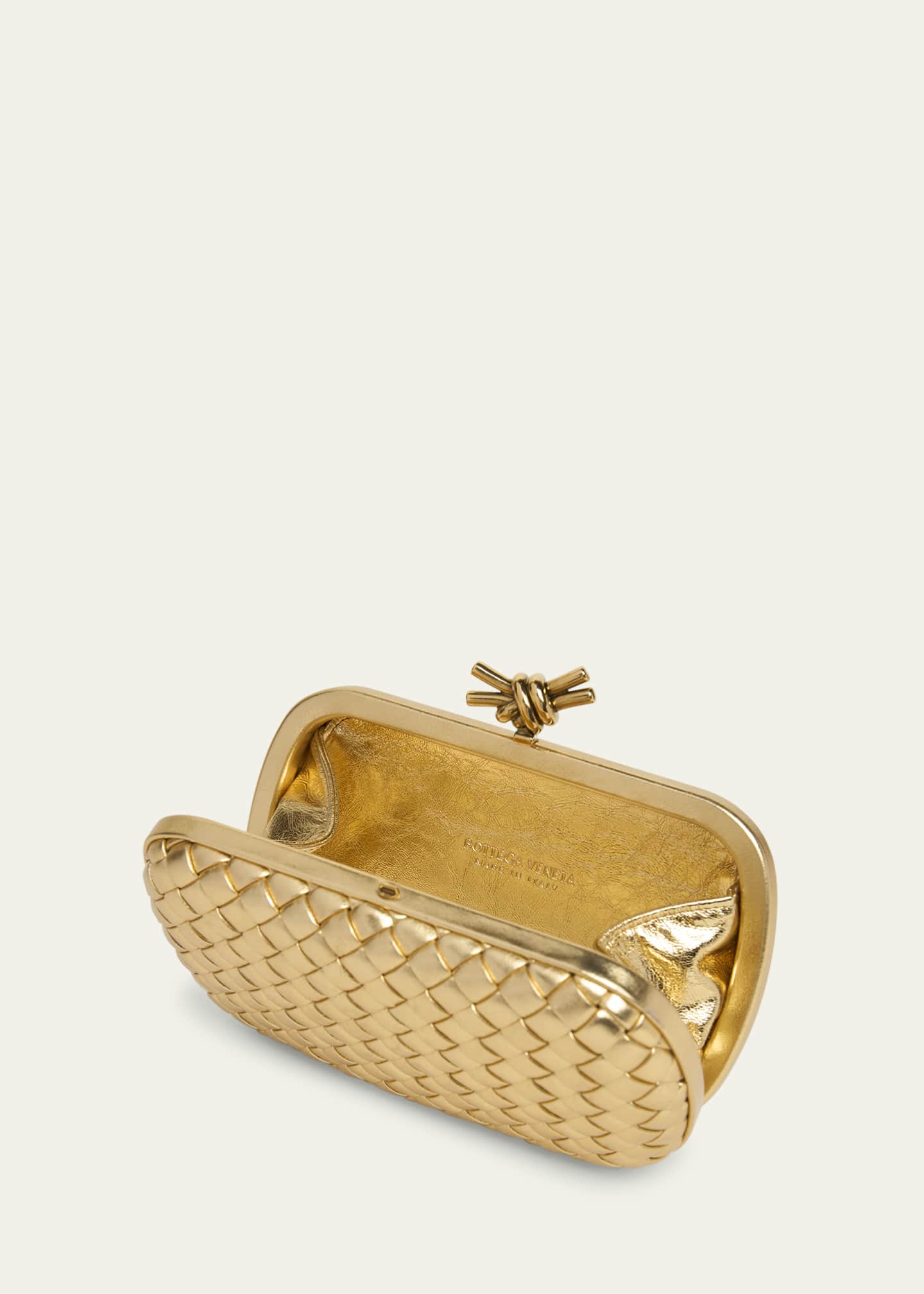 Bottega Veneta Knot Padded Metallic Leather Clutch Bag