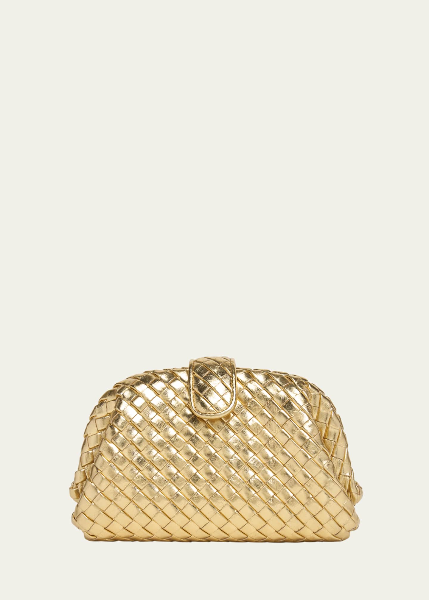 Bottega Veneta Mini Lauren 1980 Intrecciato Metallic Leather Clutch Gold