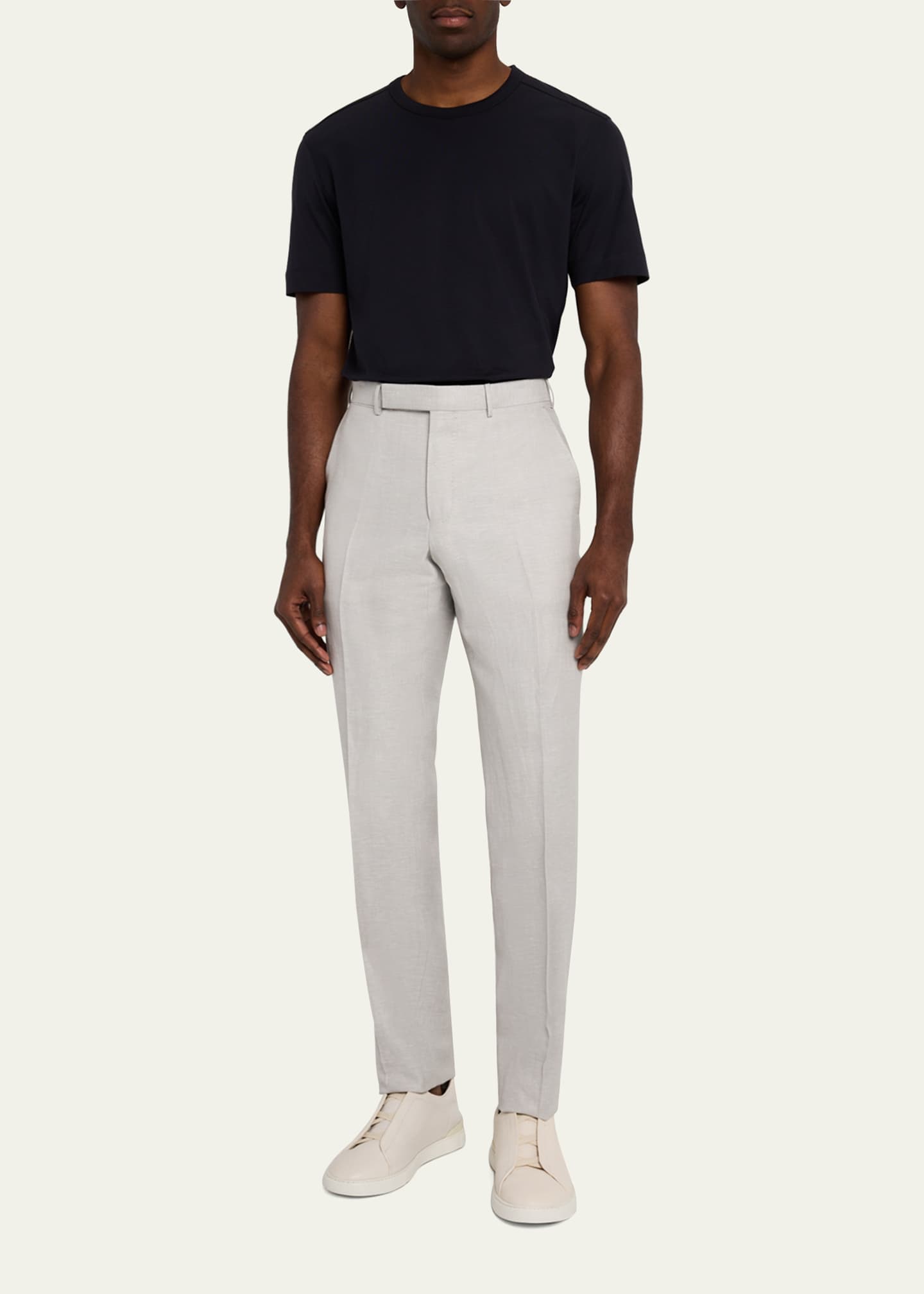 ZEGNA Men's Wool Linen Flat-Front Trousers Image 2 of 5