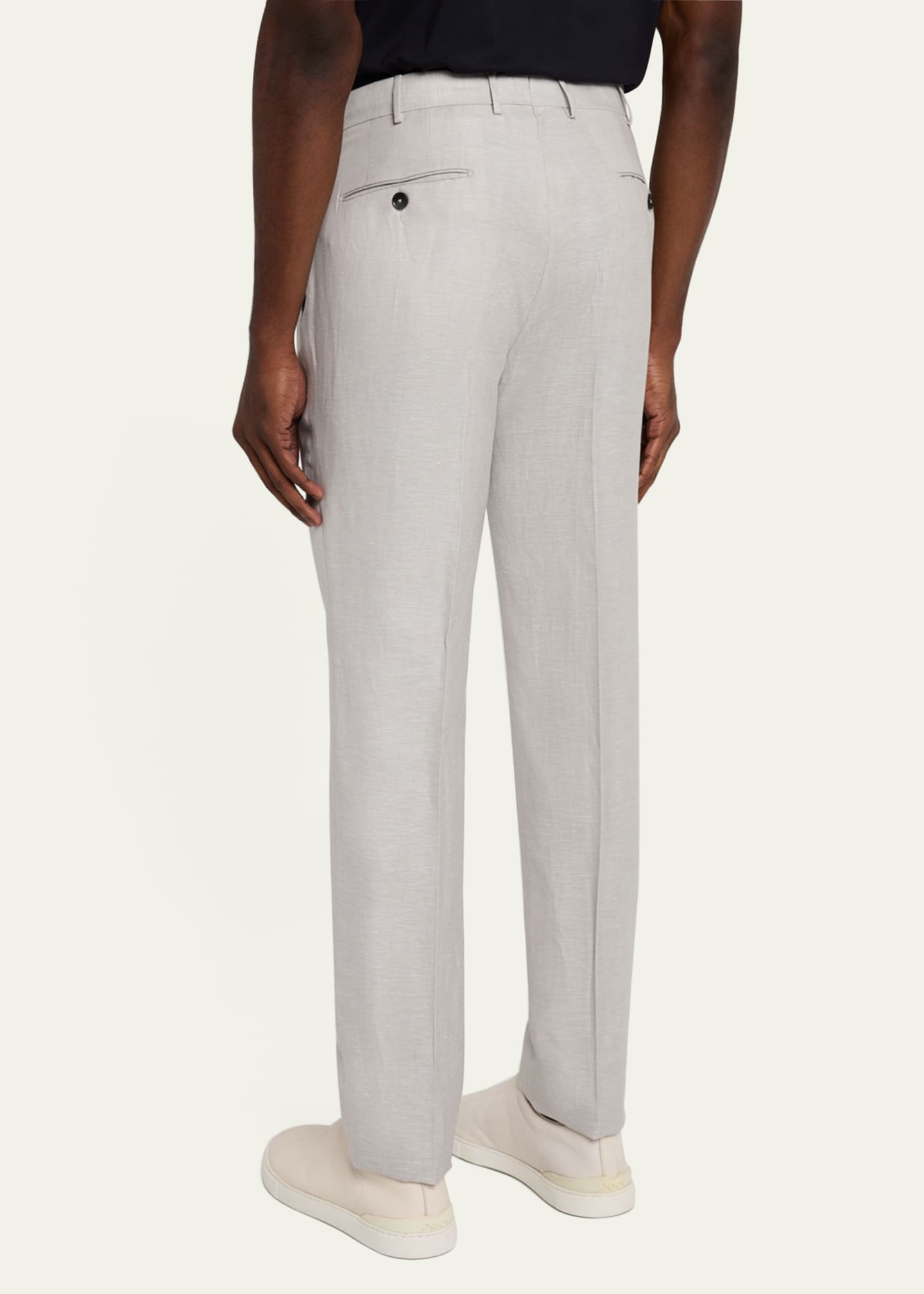 ZEGNA Men's Wool Linen Flat-Front Trousers Image 3 of 5