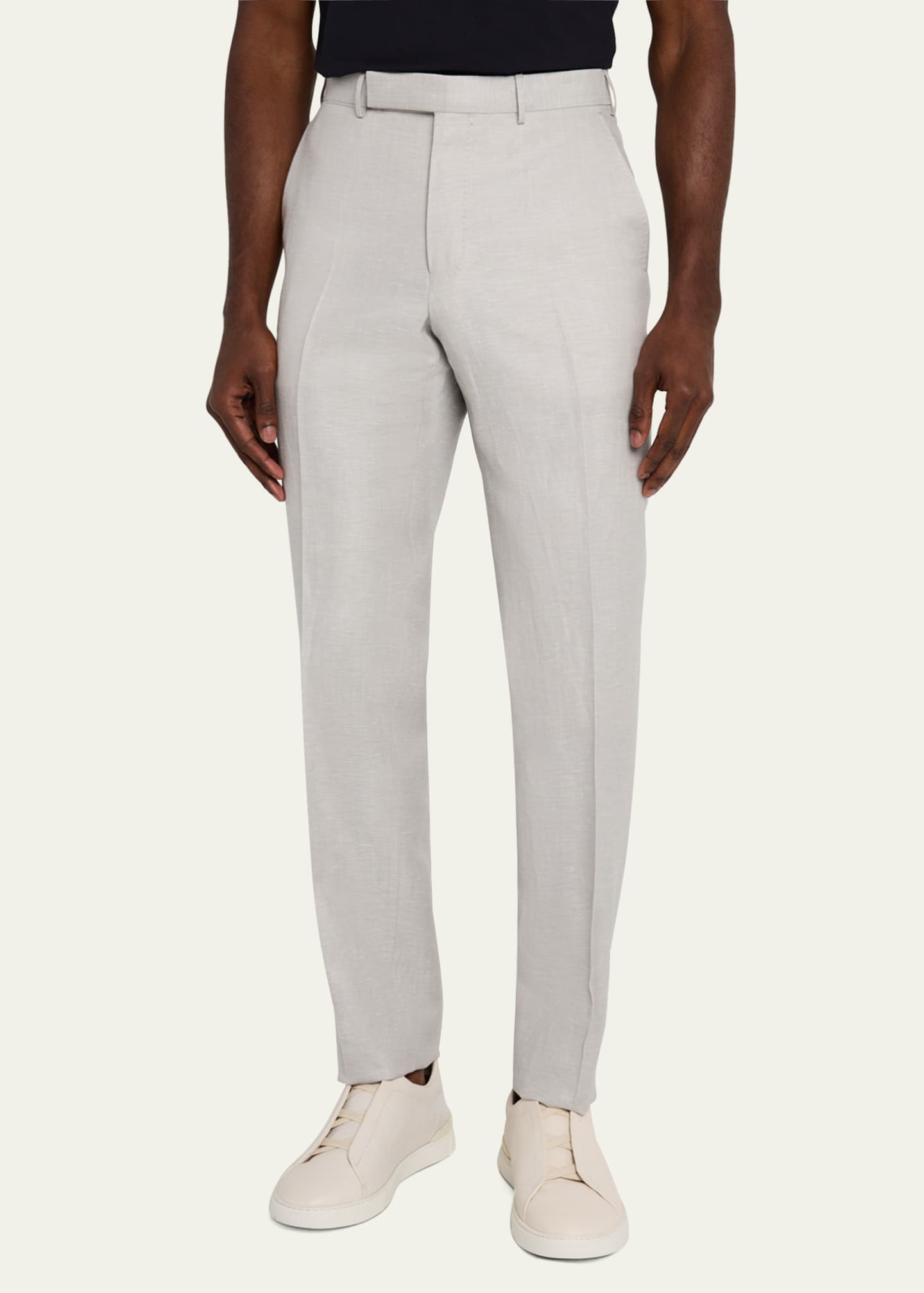 ZEGNA Men's Wool Linen Flat-Front Trousers Image 4 of 5