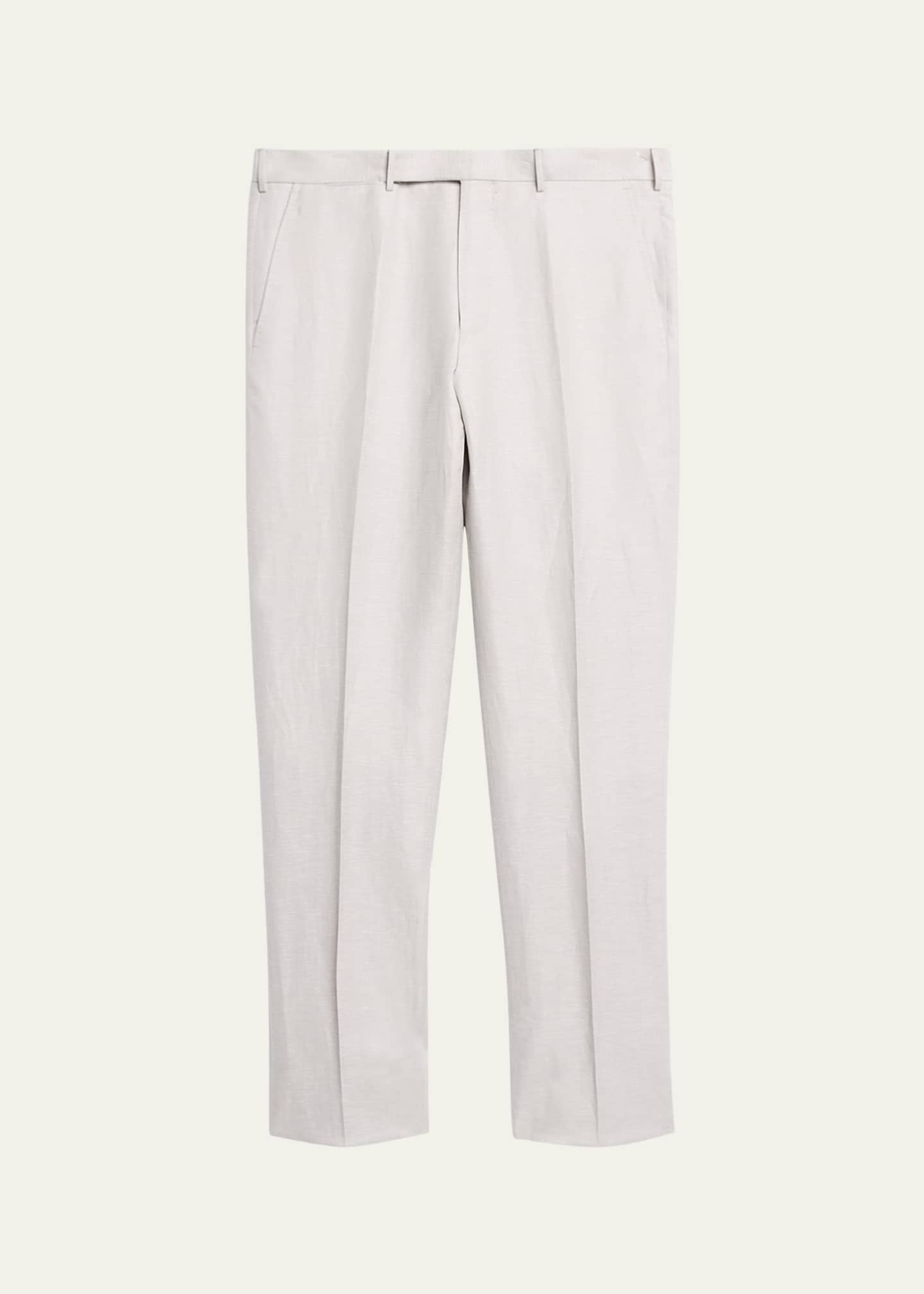 ZEGNA Men's Wool Linen Flat-Front Trousers Image 1 of 5