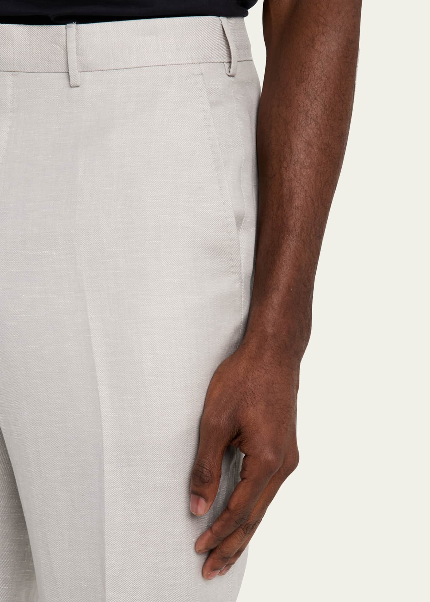ZEGNA Men's Wool Linen Flat-Front Trousers Image 5 of 5