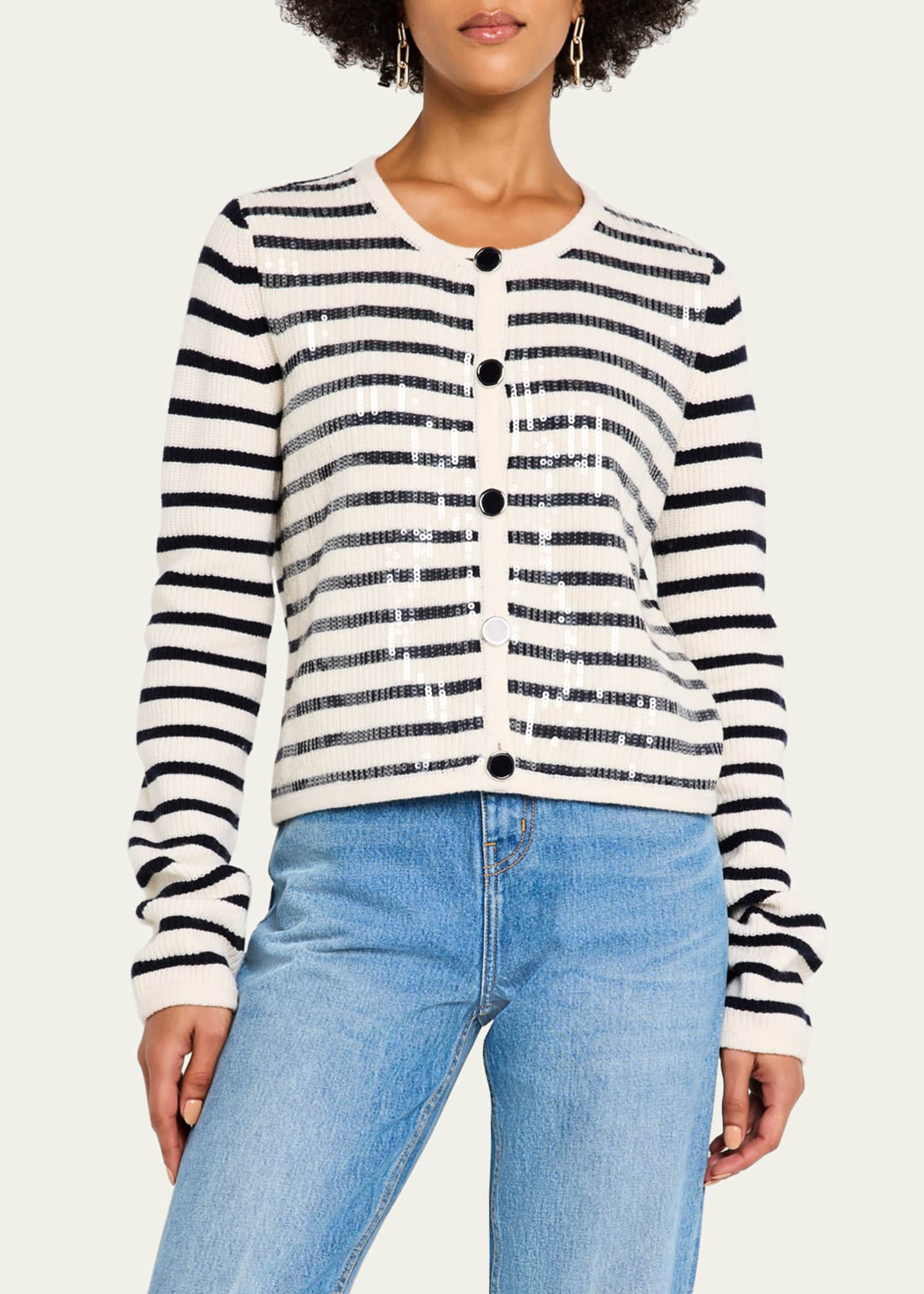 Derek Lam 10 Crosby Nebula Sequined Striped Cardigan Image 4 of 5