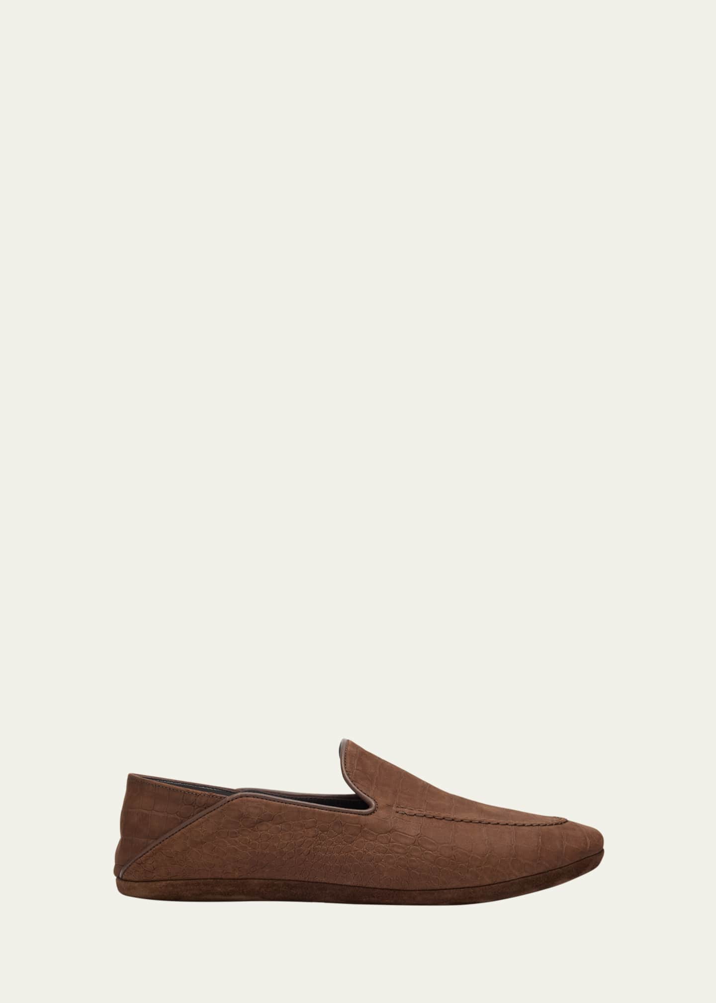 Bergdorf Goodman Men's Alligator-Effect Leather Lounge Slippers Image 1 of 6