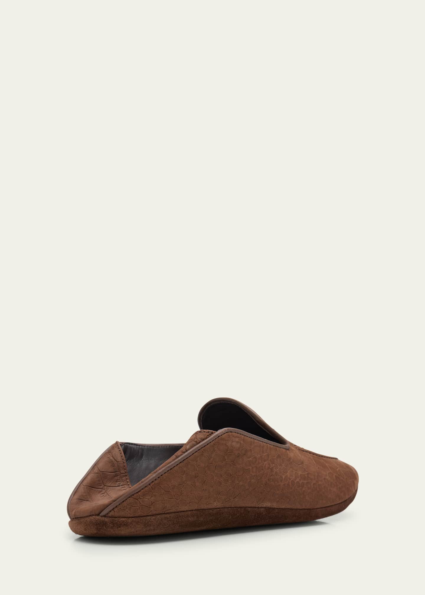 Bergdorf Goodman Men's Alligator-Effect Leather Lounge Slippers Image 5 of 6