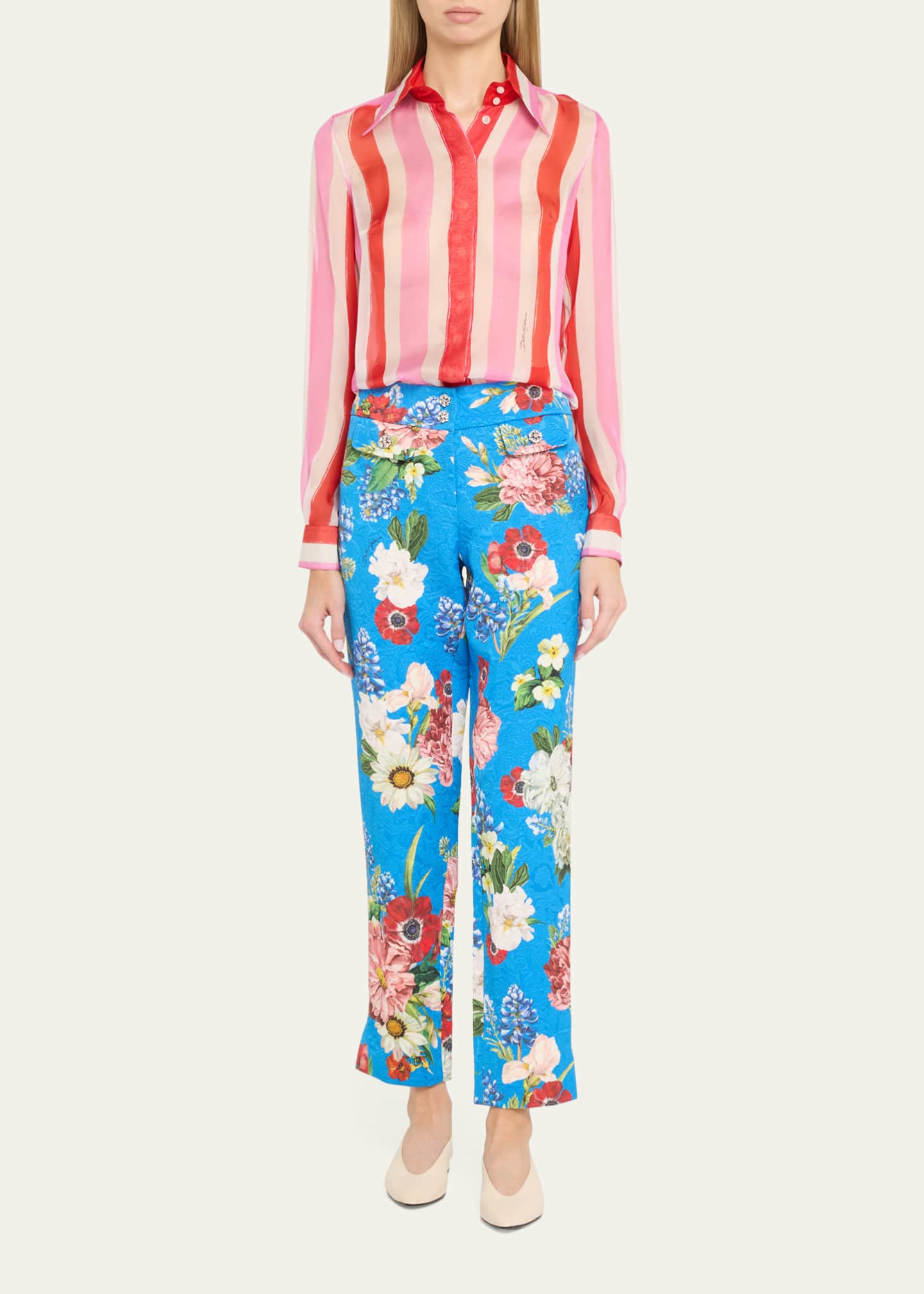 Dolce&Gabbana Stripe Button Down Chiffon Blouse Image 2 of 5