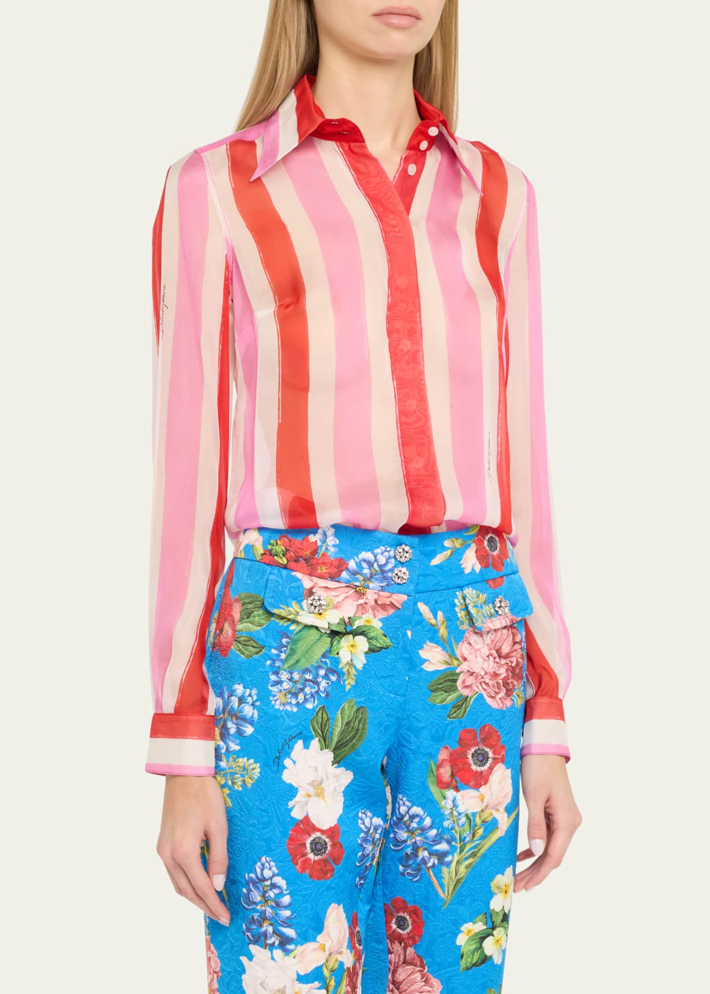 Dolce&Gabbana Stripe Button Down Chiffon Blouse Image 4 of 5