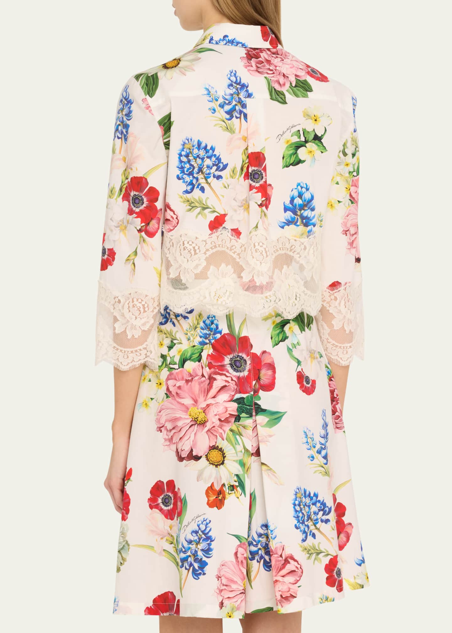 Dolce&Gabbana Lace-Trim Floral Crop Button-Down Shirt Image 3 of 5