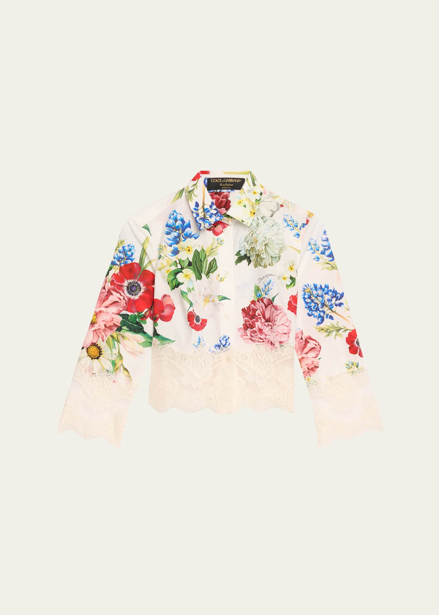 Dolce&Gabbana Lace-Trim Floral Crop Button-Down Shirt Image 1 of 5