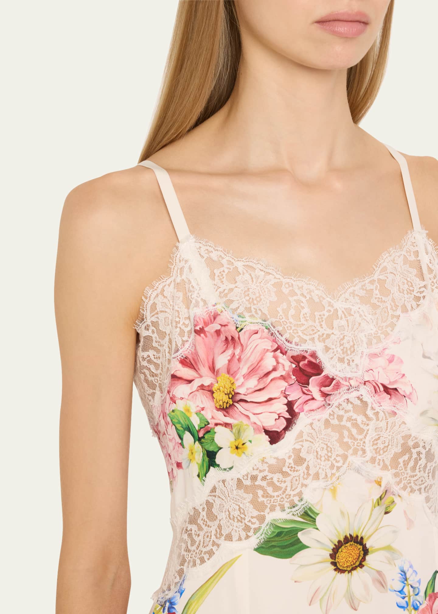 Dolce&Gabbana Floral Lace-Trim Slit Midi Slip Dress
