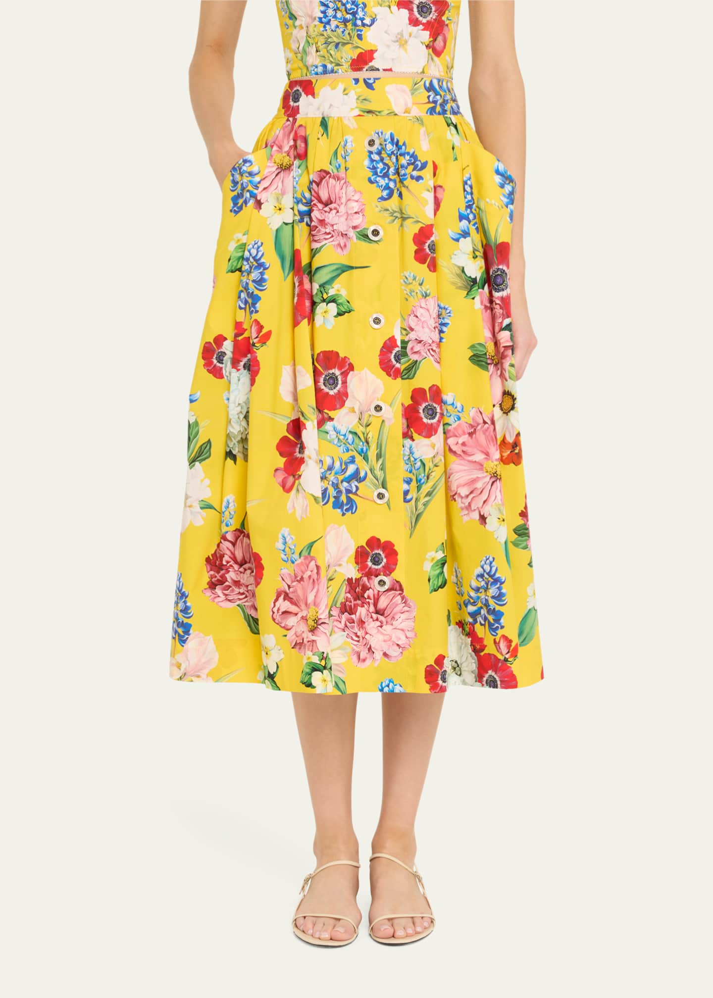 Dolce&Gabbana Floral Pleated Poplin Midi Skirt Image 4 of 5