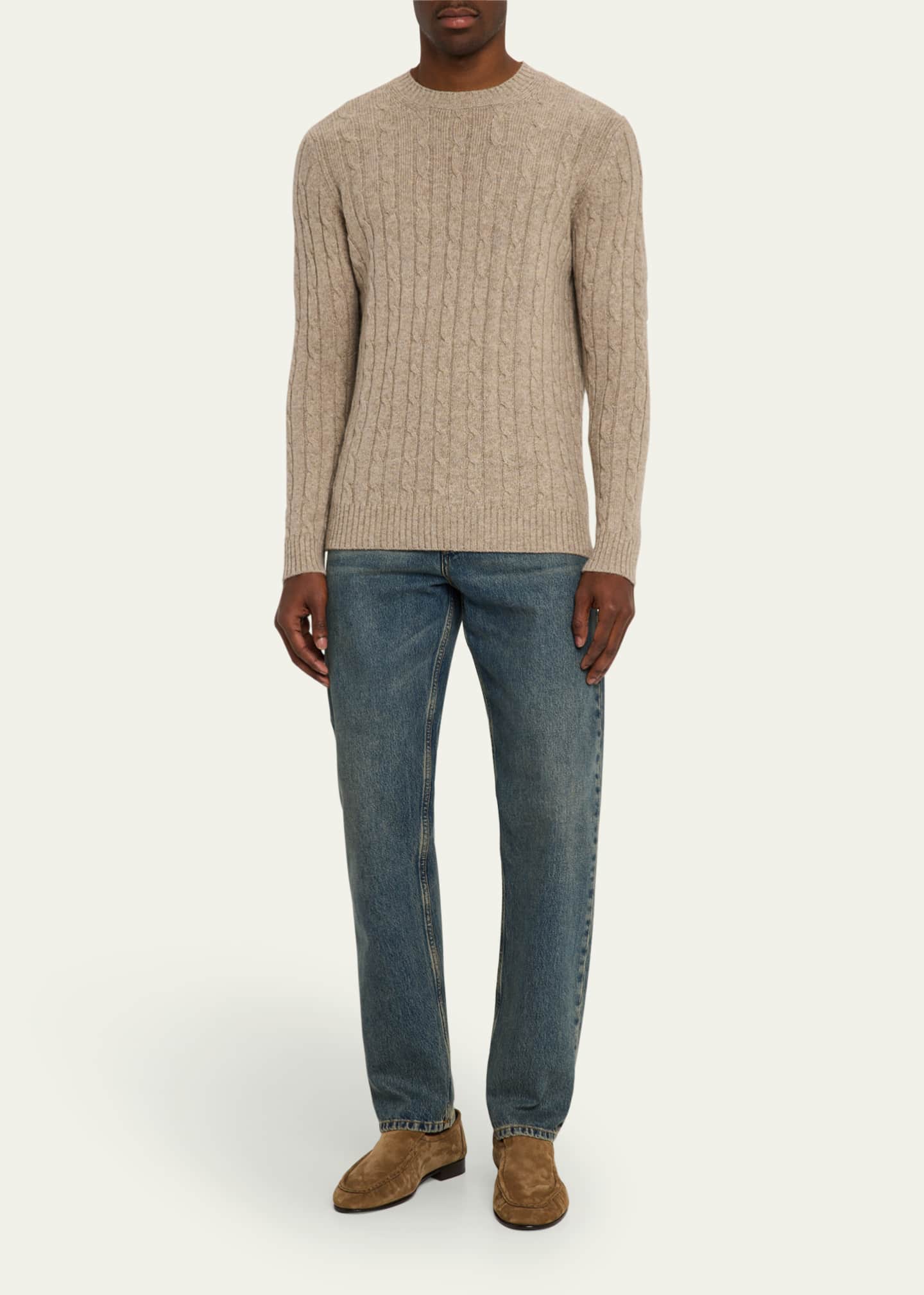 Bergdorf Goodman Men's Cashmere Cable Knit Crewneck Sweater Image 2 of 5