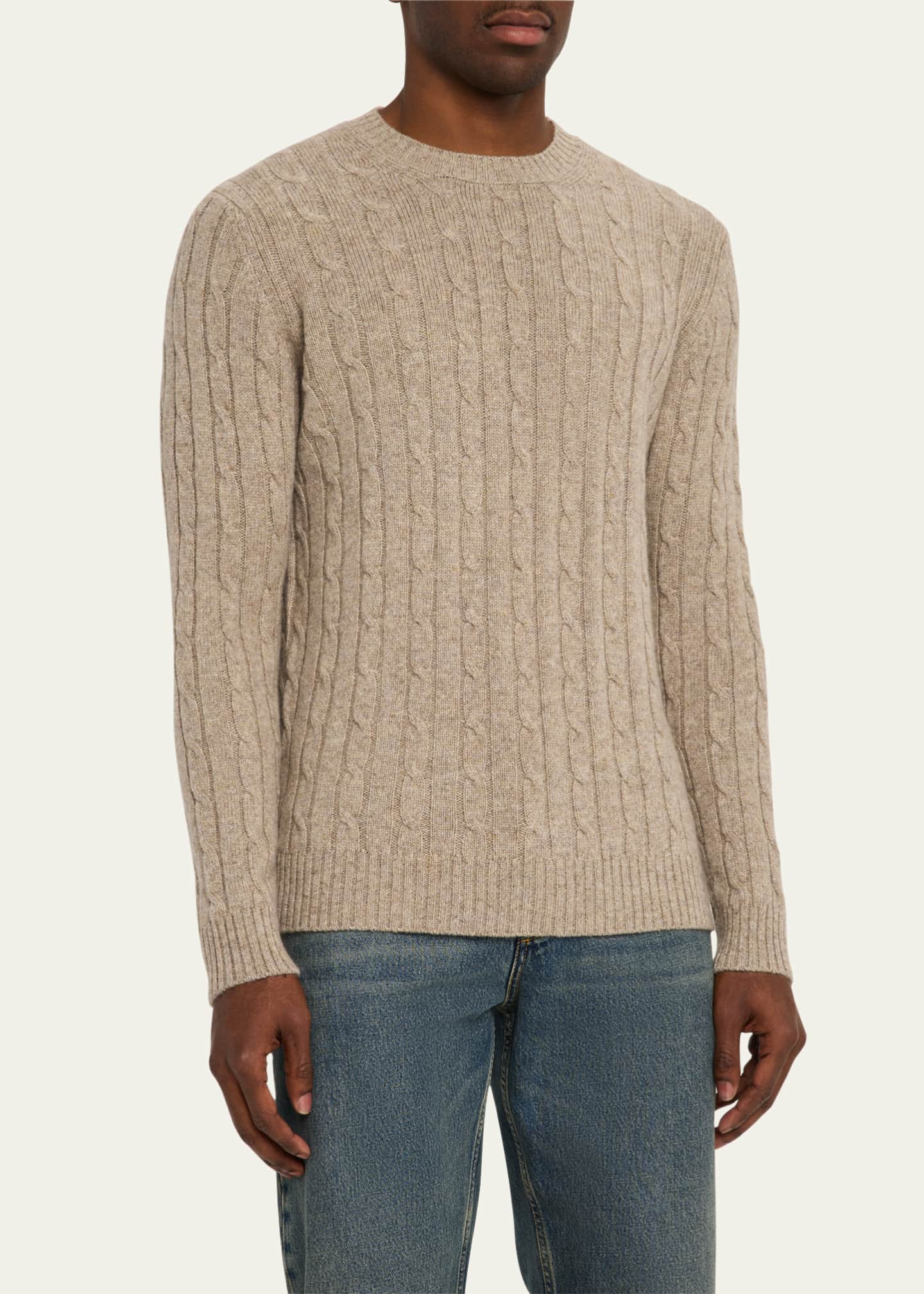 Bergdorf Goodman Men's Cashmere Cable Knit Crewneck Sweater Image 4 of 5