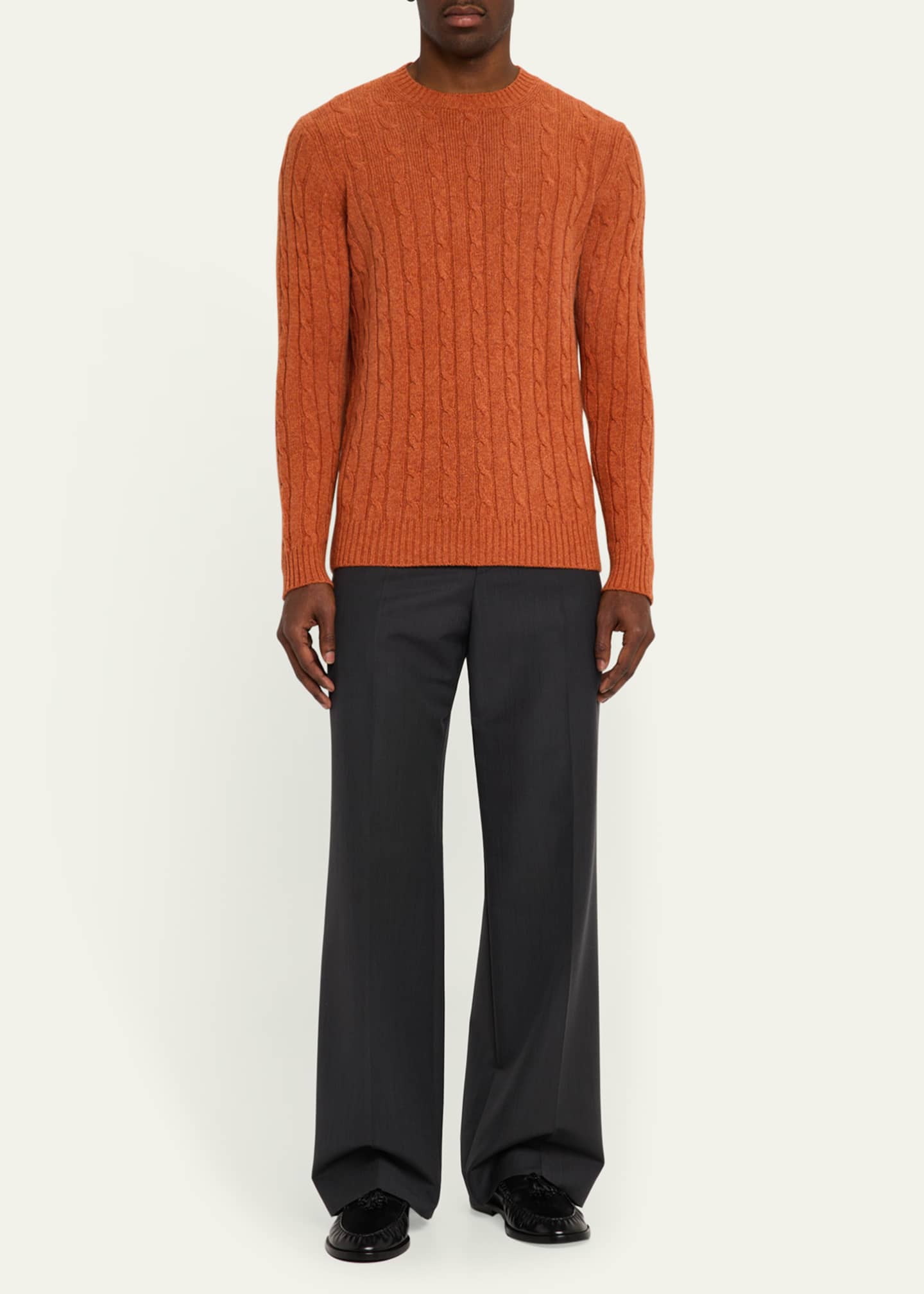 Bergdorf Goodman Men's Cashmere Cable Knit Crewneck Sweater Image 2 of 5