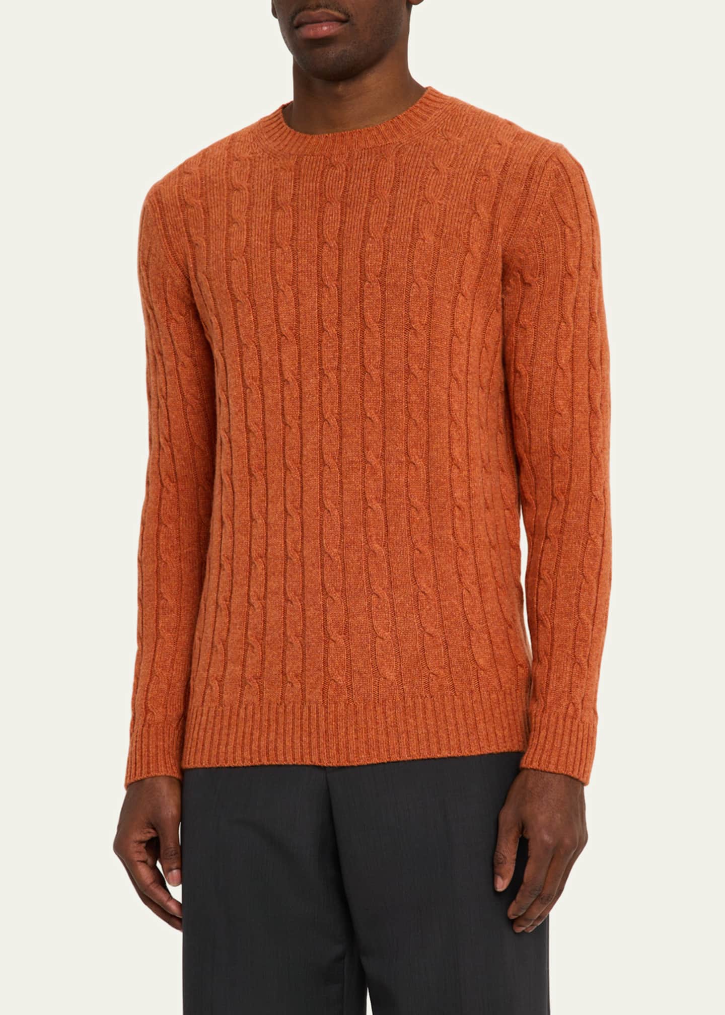 Bergdorf Goodman Men's Cashmere Cable Knit Crewneck Sweater Image 4 of 5