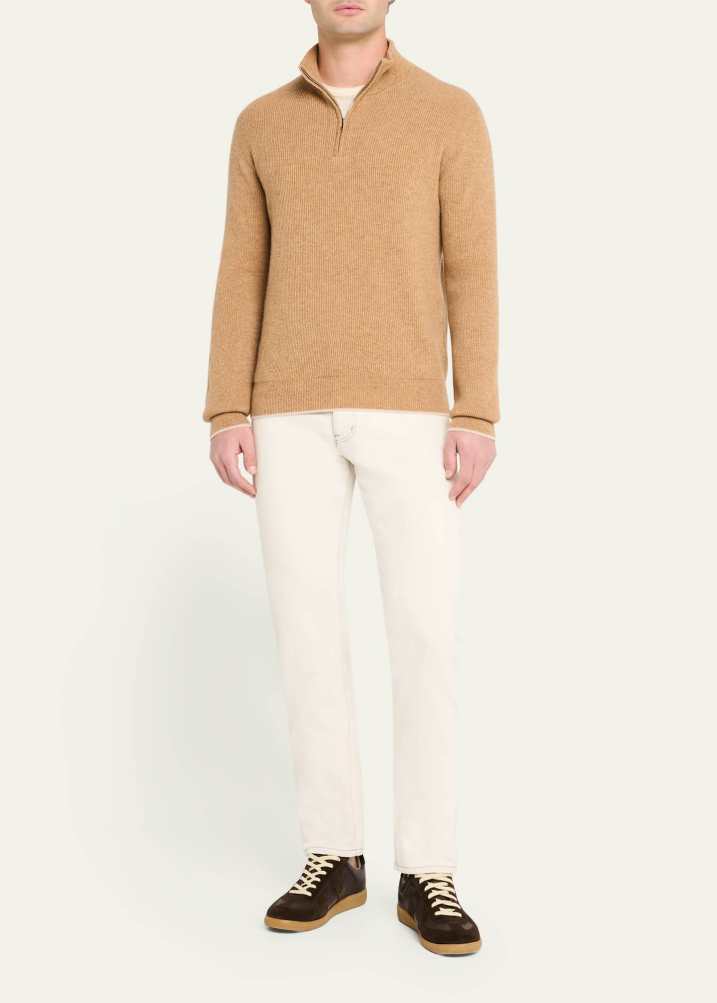 Bergdorf Goodman Men's Cashmere English Rib Half-Zip Sweater Image 2 of 5