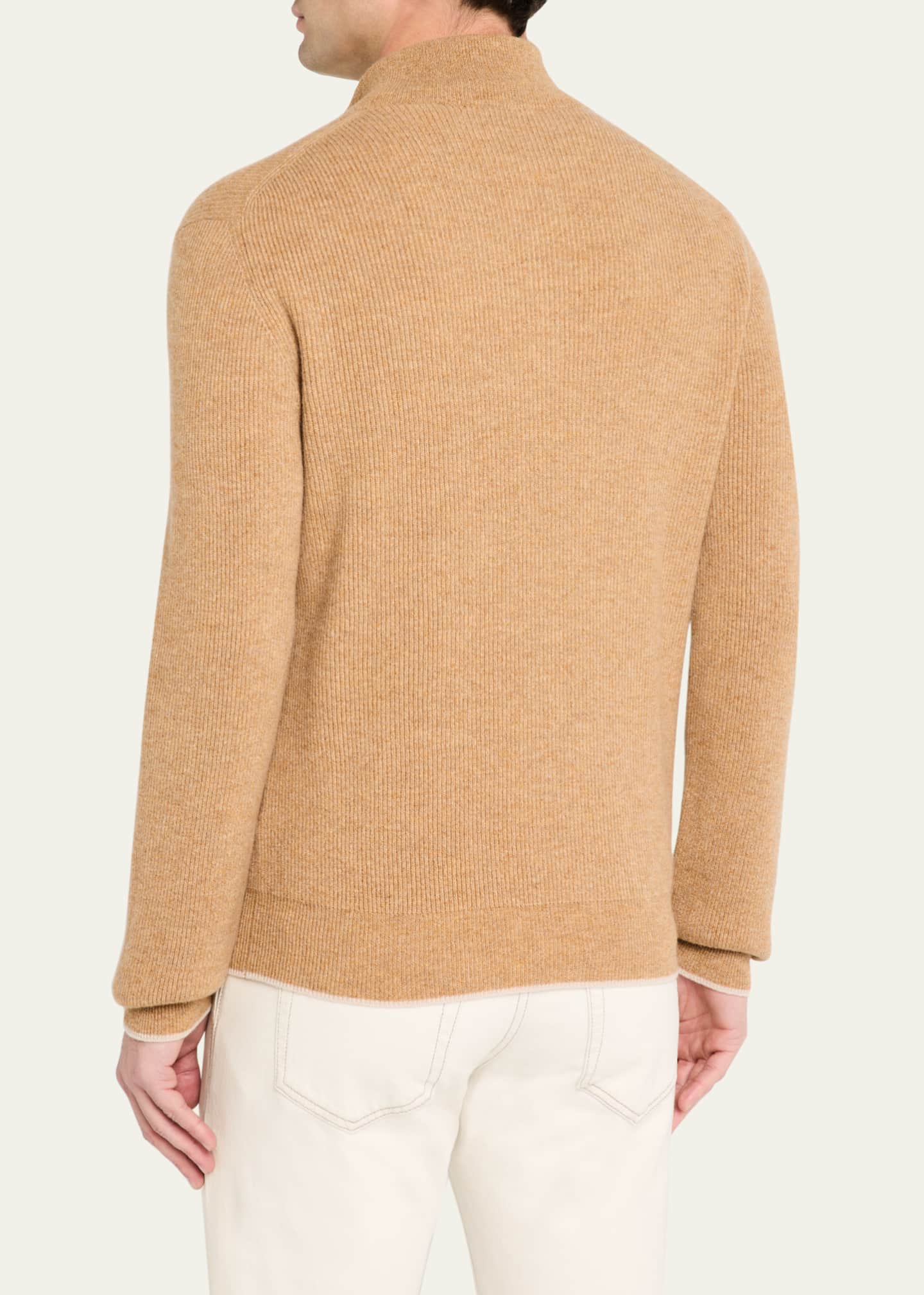 Bergdorf Goodman Men's Cashmere English Rib Half-Zip Sweater Image 3 of 5