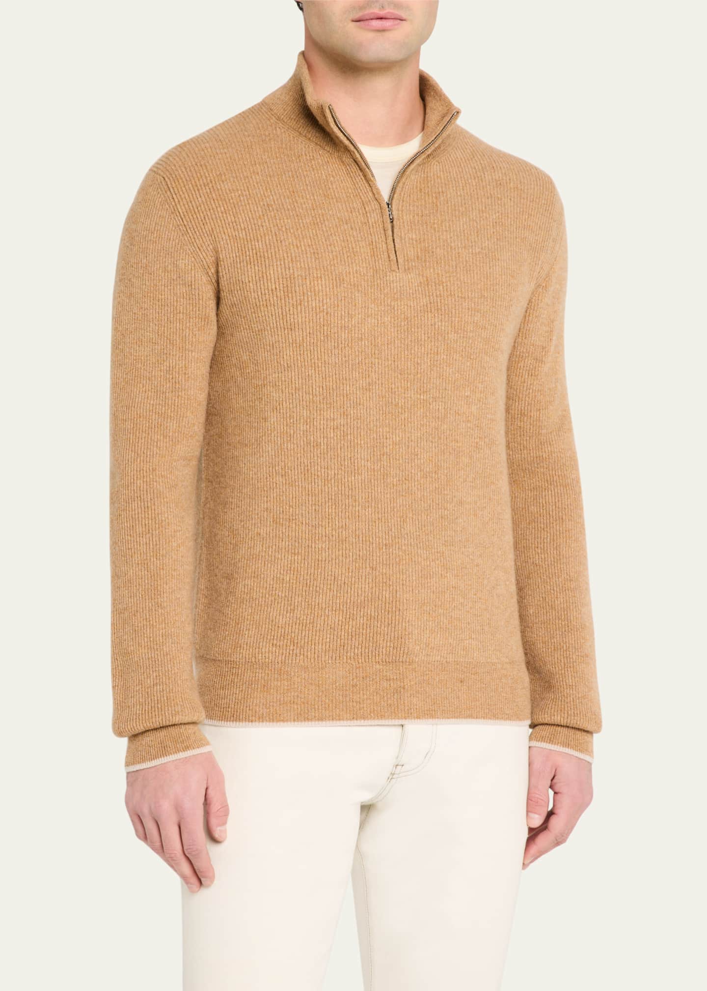 Bergdorf Goodman Men's Cashmere English Rib Half-Zip Sweater Image 4 of 5