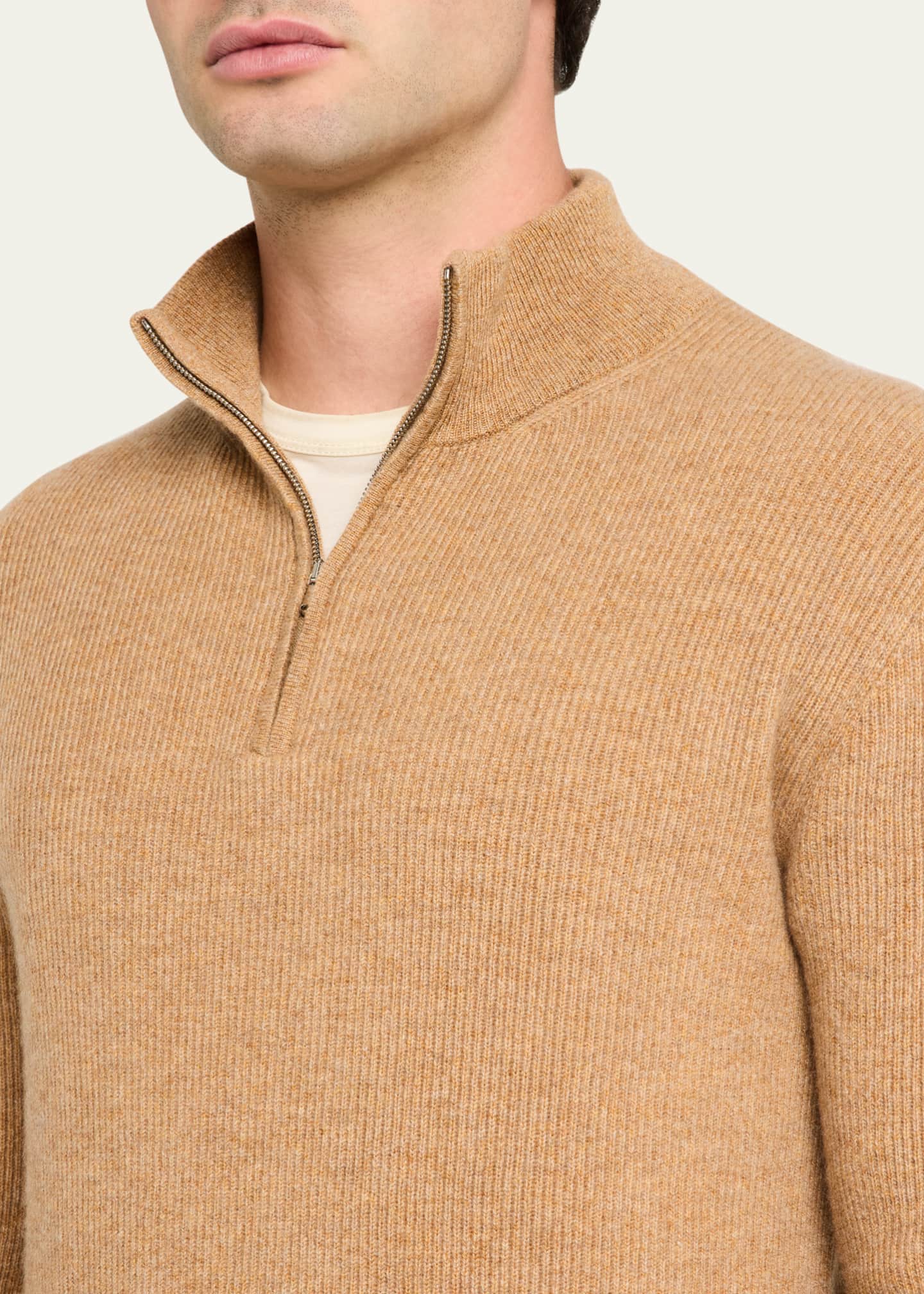 Bergdorf Goodman Men's Cashmere English Rib Half-Zip Sweater Image 5 of 5