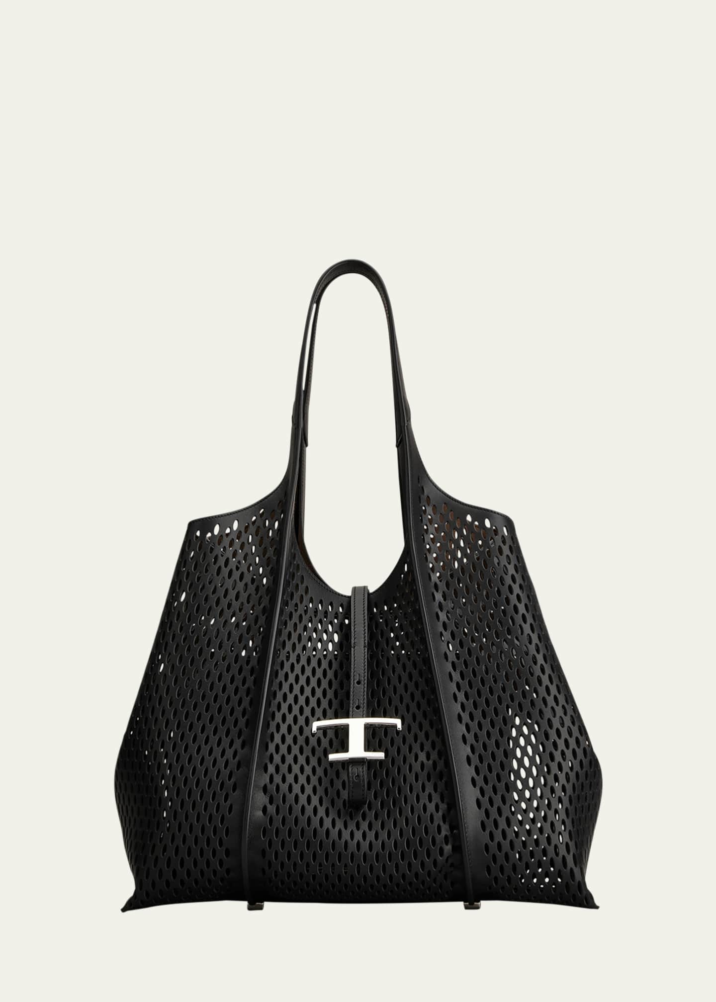 Tod's Medium Laser-Cut Leather T Timeless Shopping Tote Bag Image 1 of 3