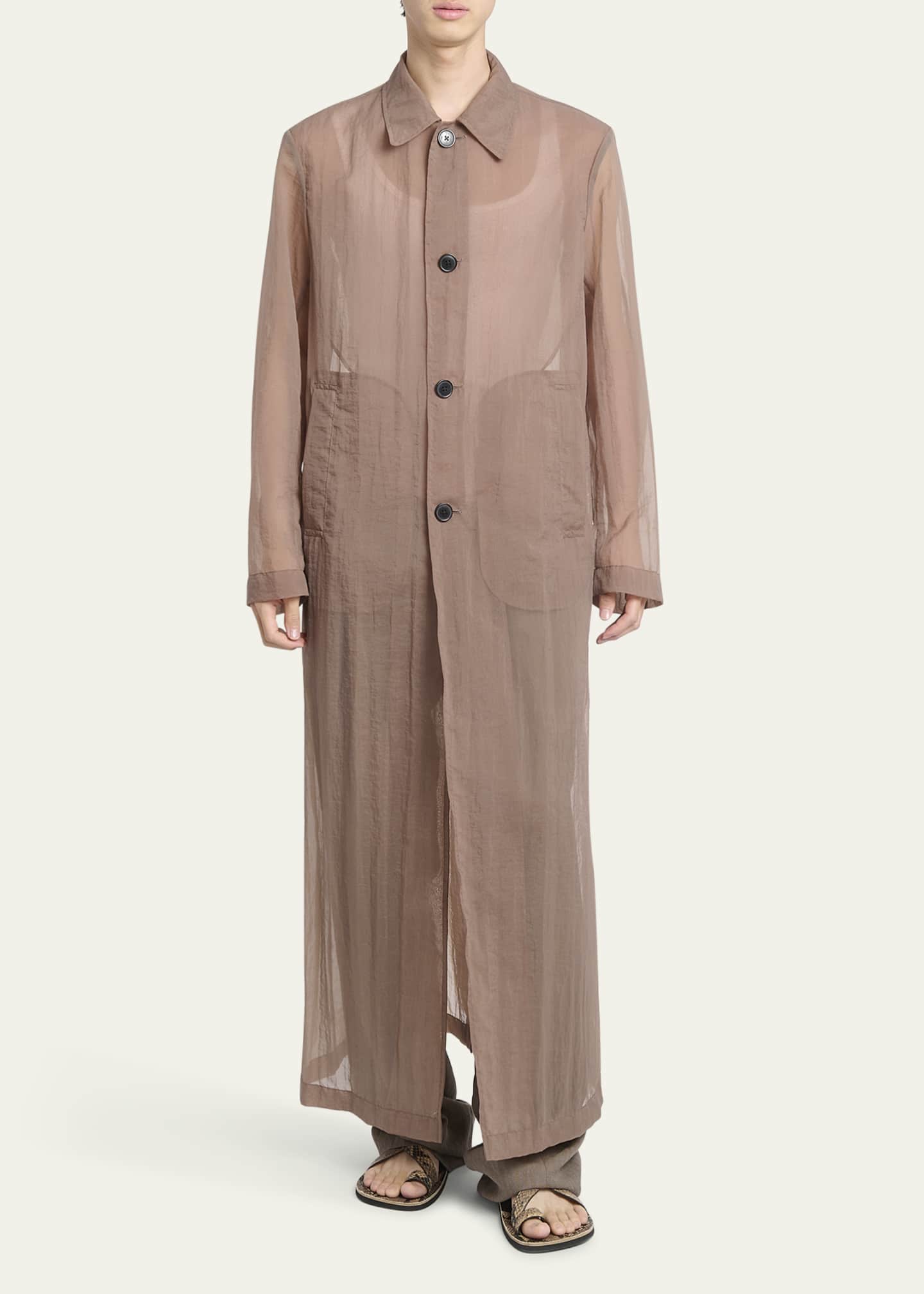 Dries Van Noten Men's Rankles Sheer Long Coat Image 2 of 5