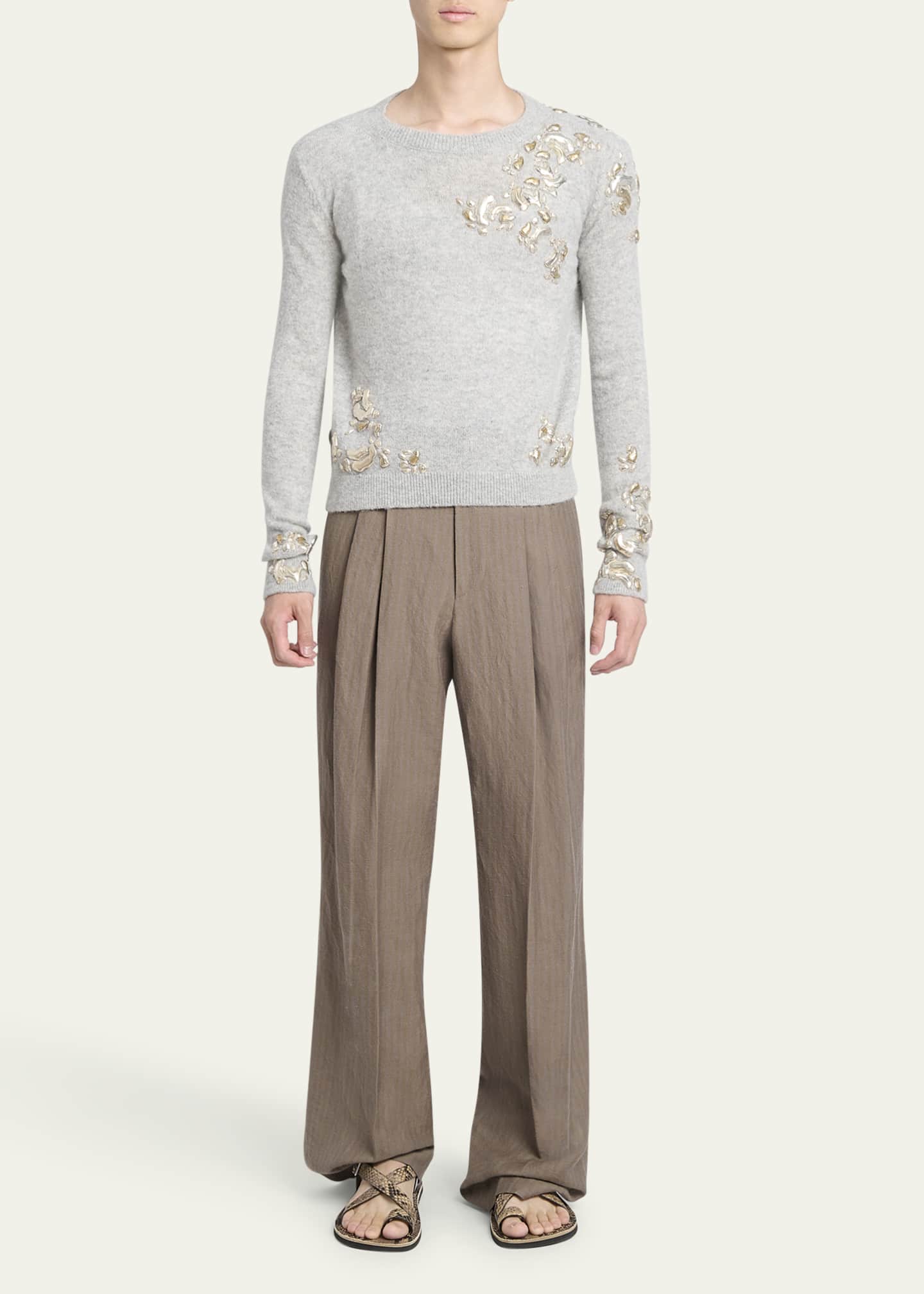 Dries Van Noten Men's Panrom Pleated Stripe Pants Image 2 of 5