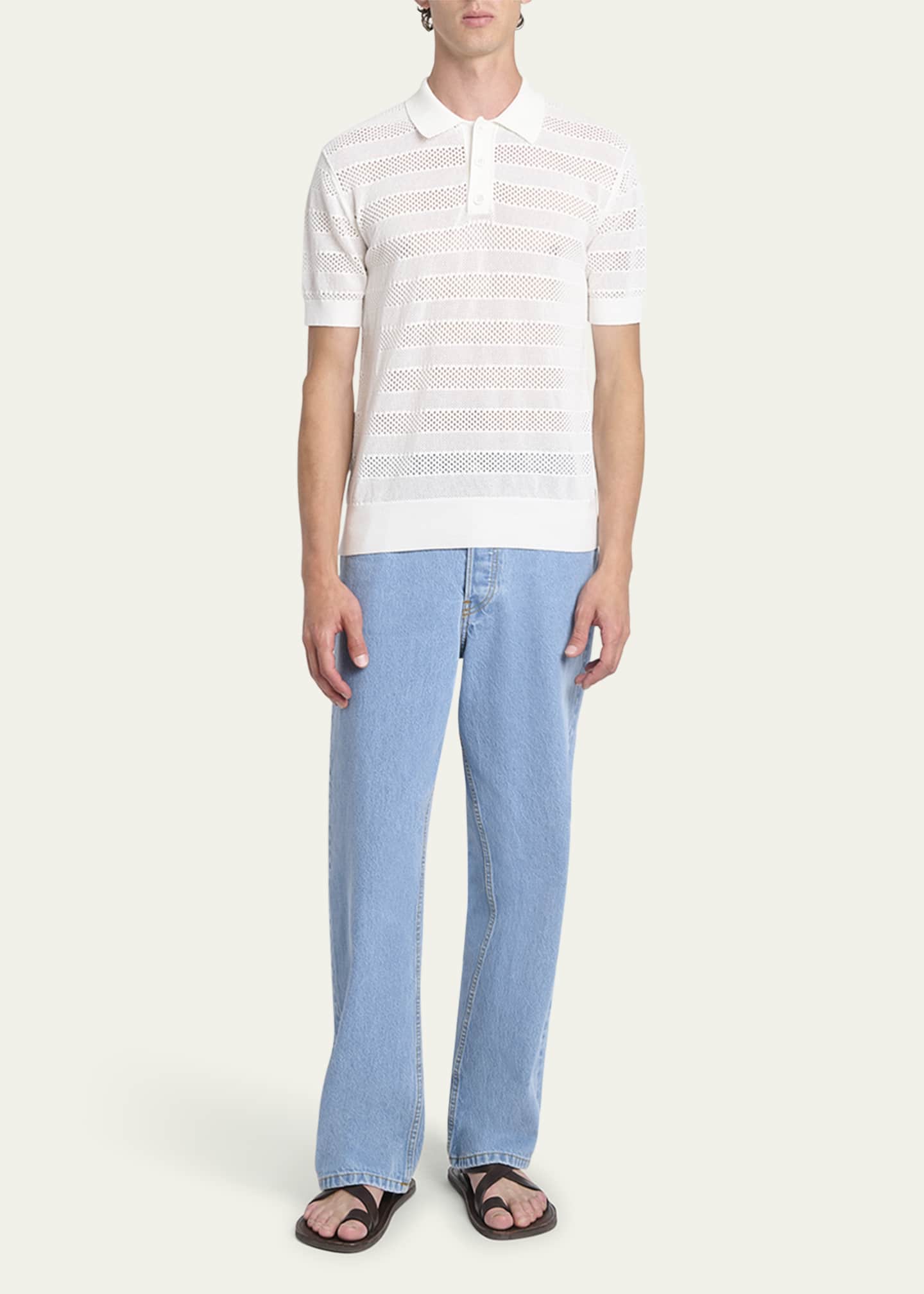 Dries Van Noten Men's Mercy Striped Knit Polo Shirt Image 2 of 5
