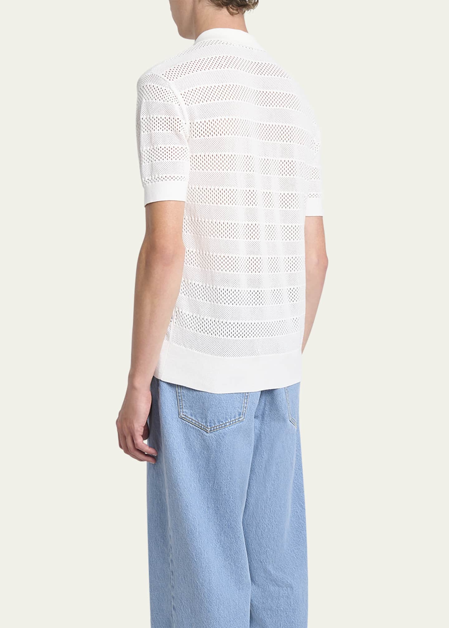 Dries Van Noten Men's Mercy Striped Knit Polo Shirt Image 3 of 5