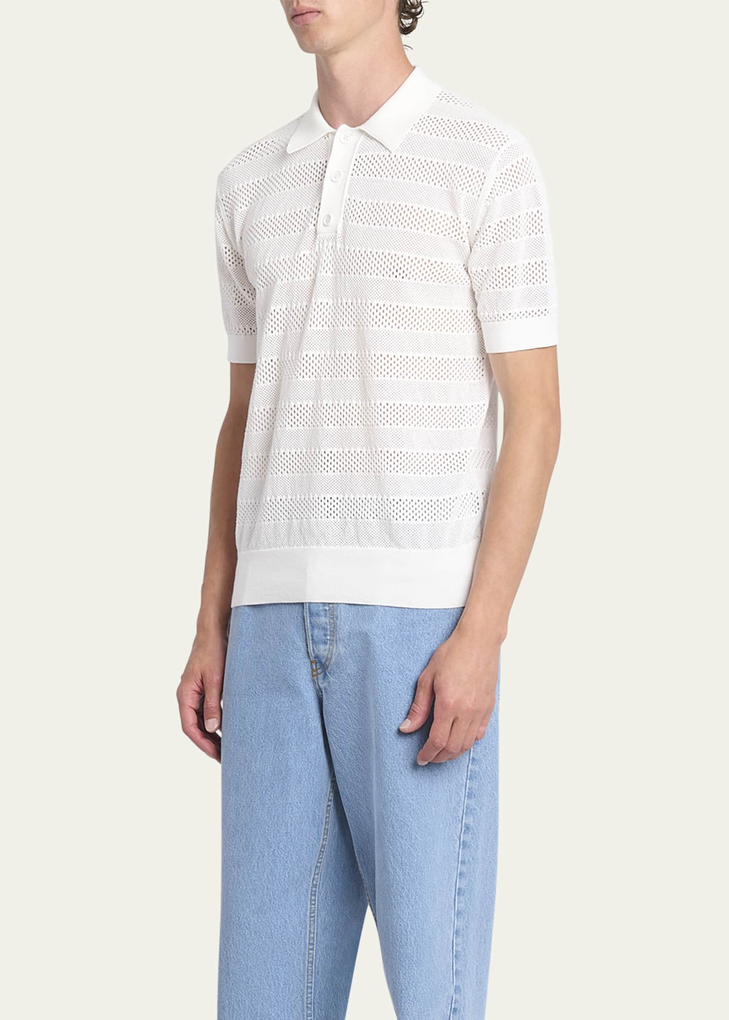Dries Van Noten Men's Mercy Striped Knit Polo Shirt Image 4 of 5