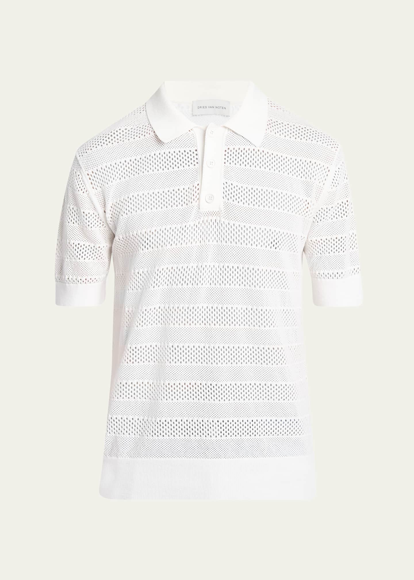 Dries Van Noten Men's Mercy Striped Knit Polo Shirt Image 1 of 5