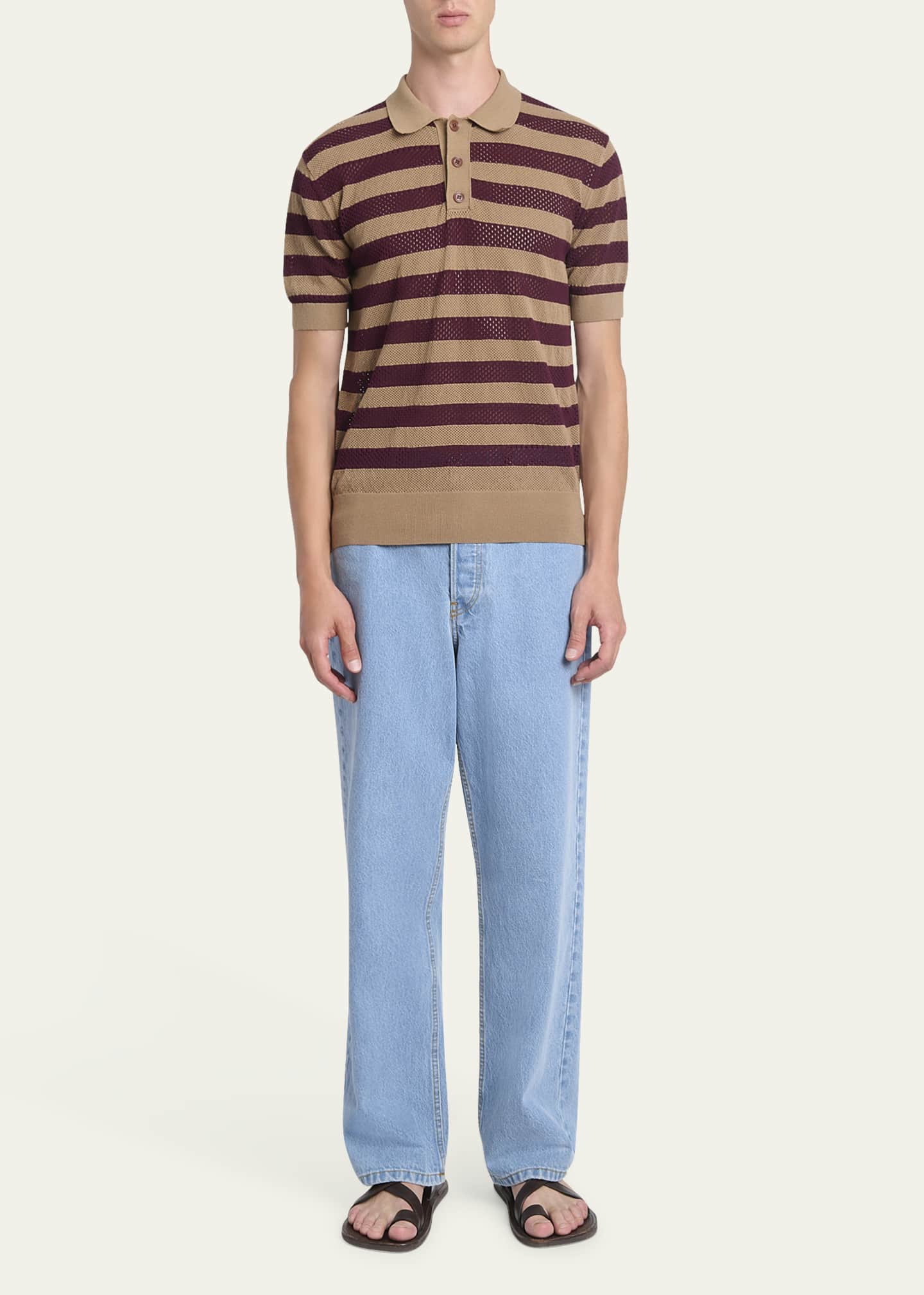 Dries Van Noten Men's Mercy Striped Knit Polo Shirt Image 2 of 5