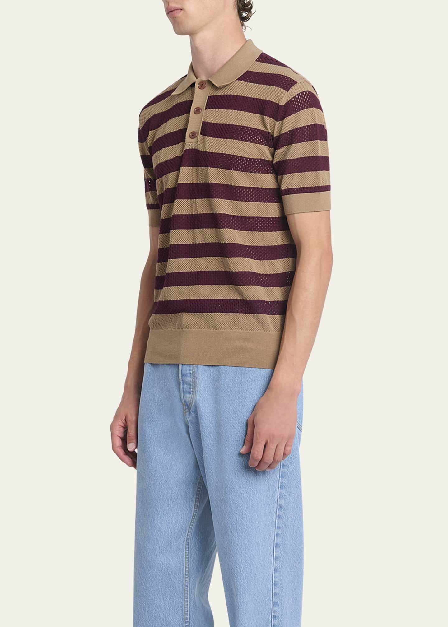 Dries Van Noten Men's Mercy Striped Knit Polo Shirt Image 4 of 5
