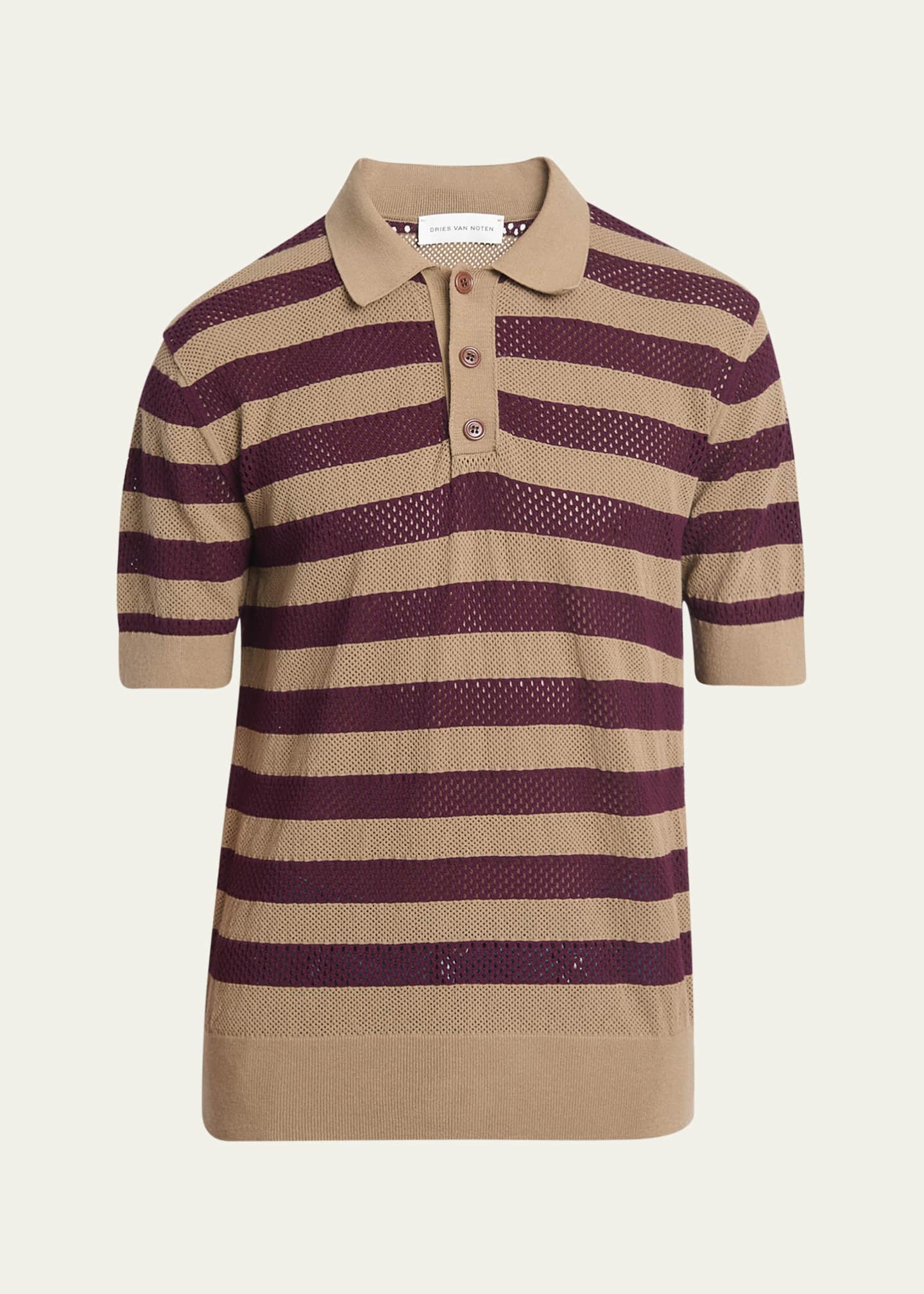 Dries Van Noten Men's Mercy Striped Knit Polo Shirt Image 1 of 5