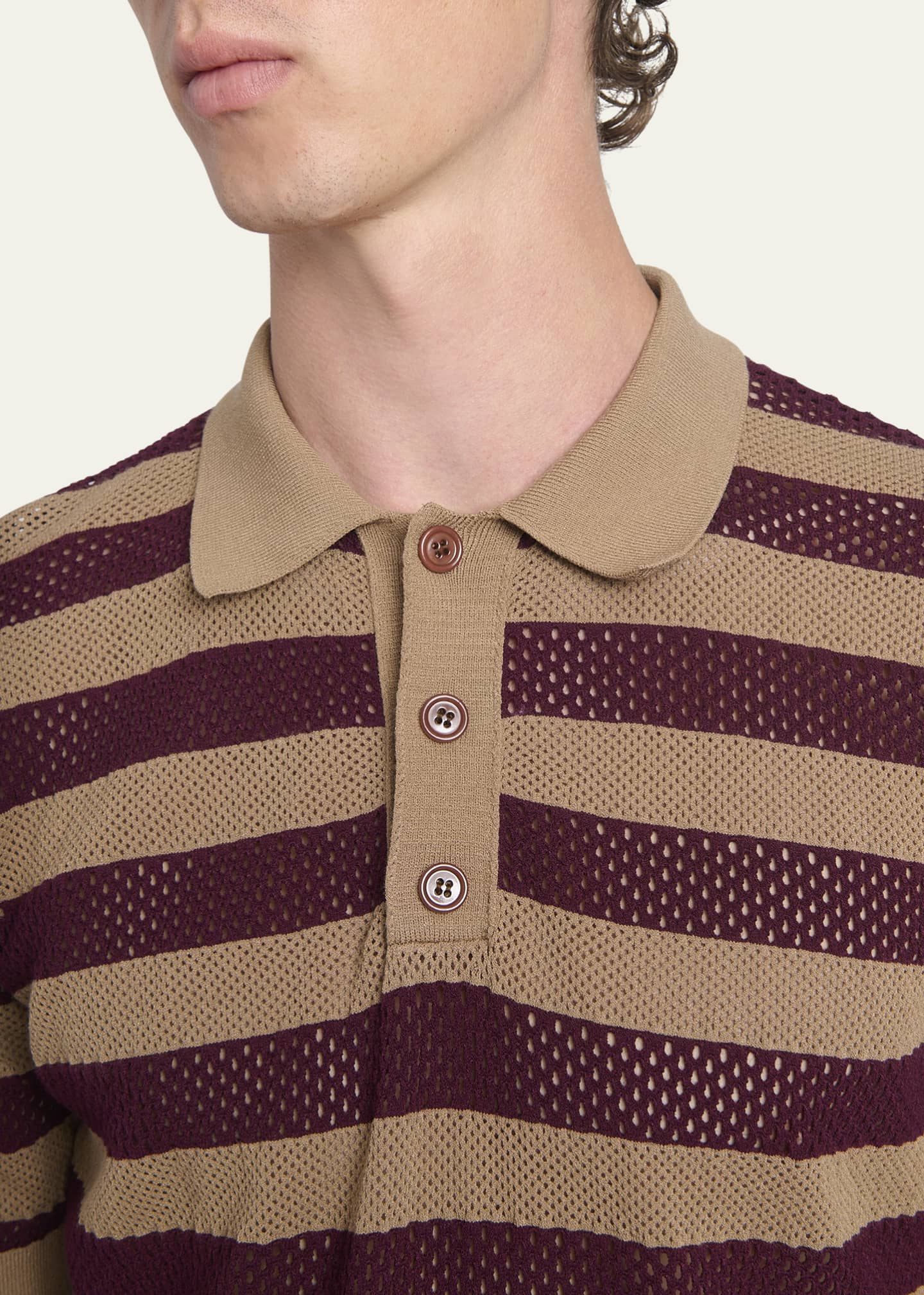 Dries Van Noten Men's Mercy Striped Knit Polo Shirt Image 5 of 5