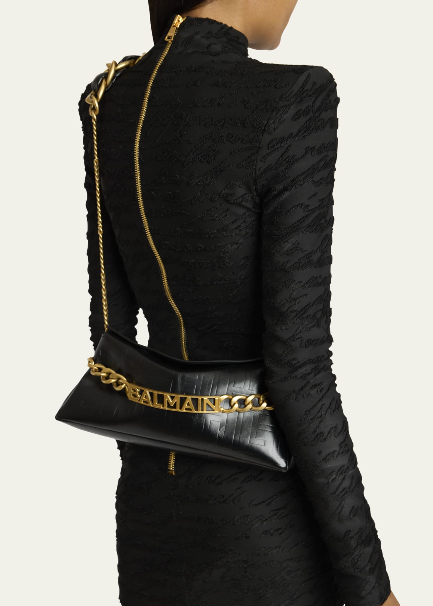 Balmain 1945 Pouch Crossbody Bag in PB Embossed Crinkle Leather Image 5 of 6