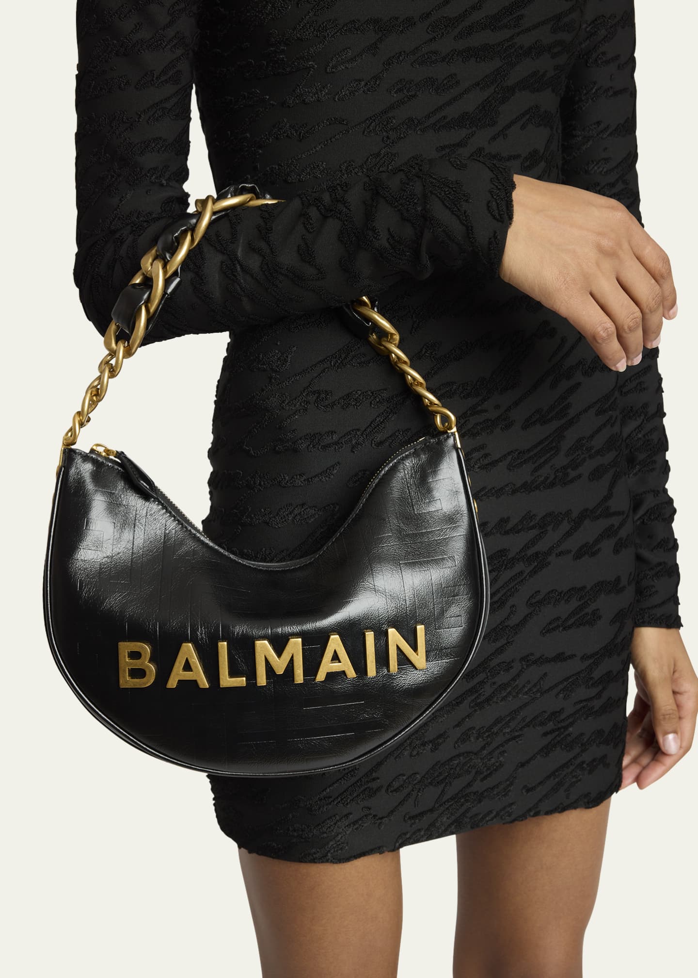 Balmain 1945 Moon Shoulder Bag in PB Embossed Crinkle Leather Image 2 of 6
