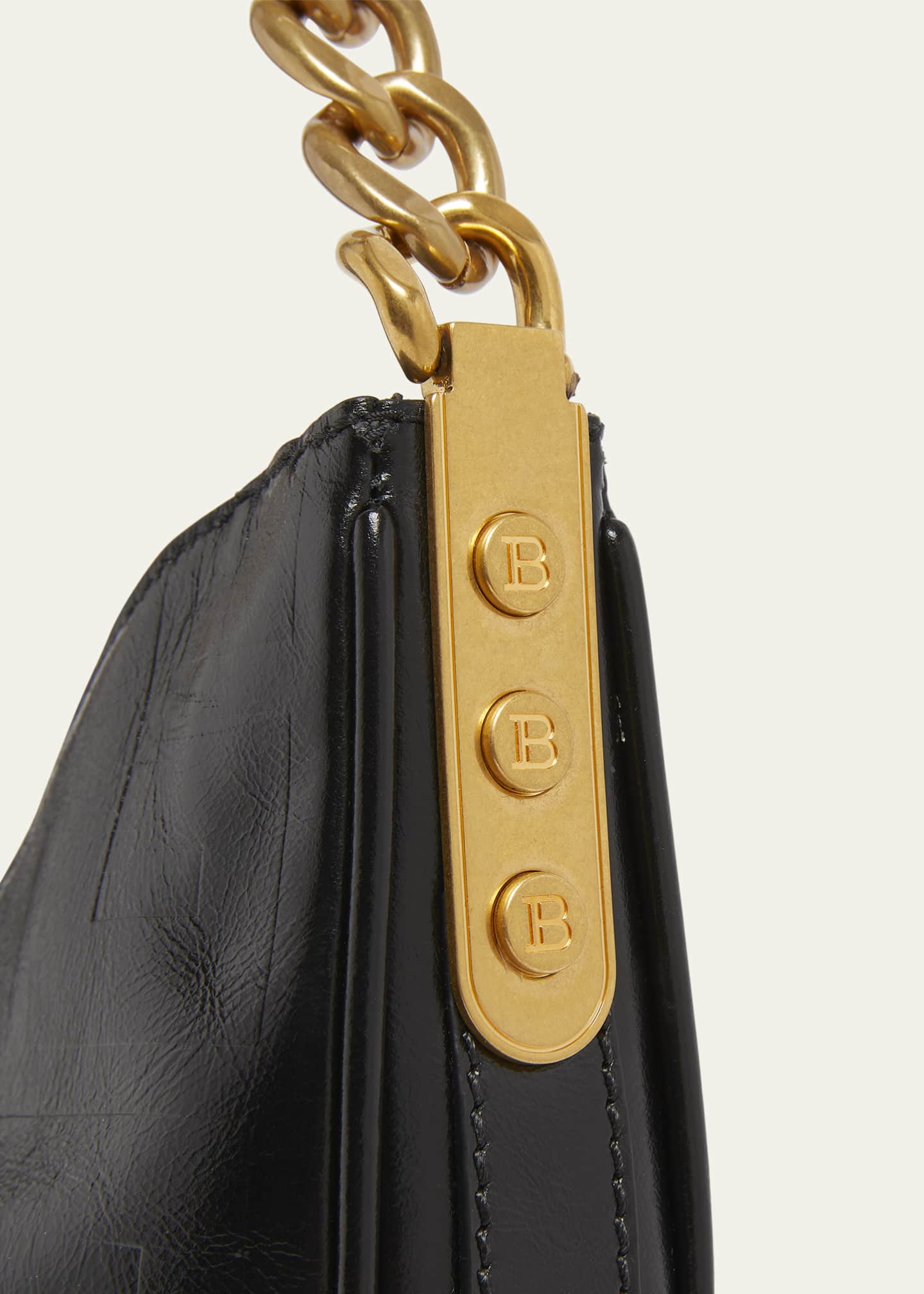 Balmain 1945 Moon Shoulder Bag in PB Embossed Crinkle Leather Image 6 of 6