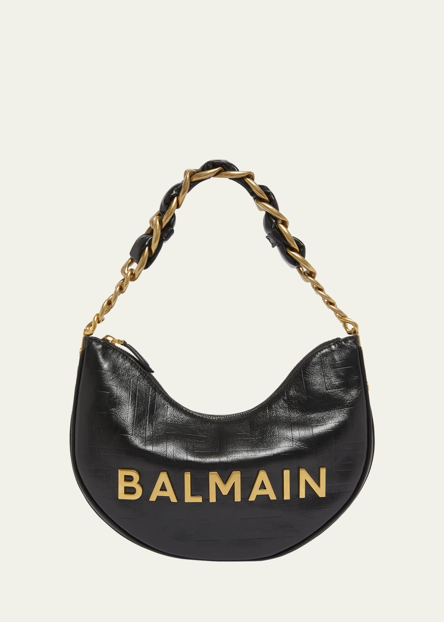 Balmain 1945 Moon Shoulder Bag in PB Embossed Crinkle Leather Image 1 of 6