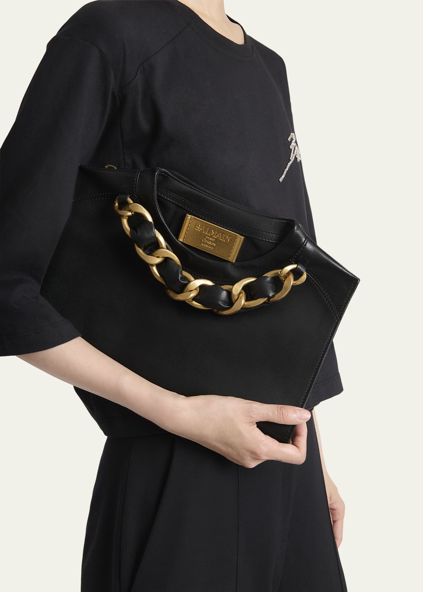 Balmain Crewneck T-Shirt Pouch Clutch Bag in Calfskin Image 2 of 6