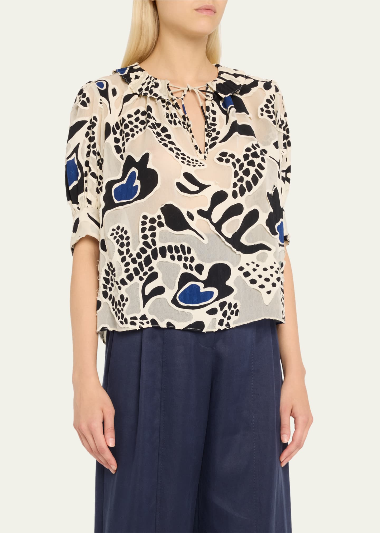 Ulla Johnson Marcella Printed Puff-Sleeve Top Image 4 of 5