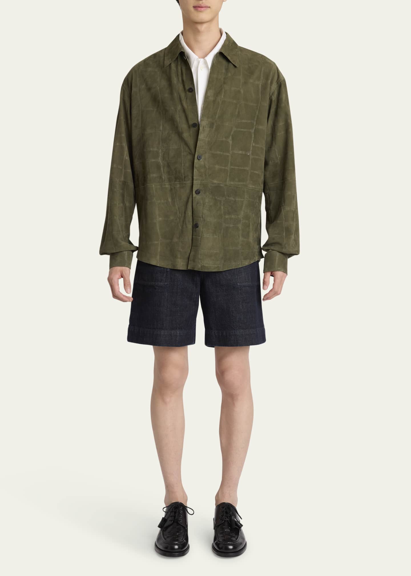 Jacquemus Men's Croc-Embossed Leather Sport Shirt Image 2 of 5