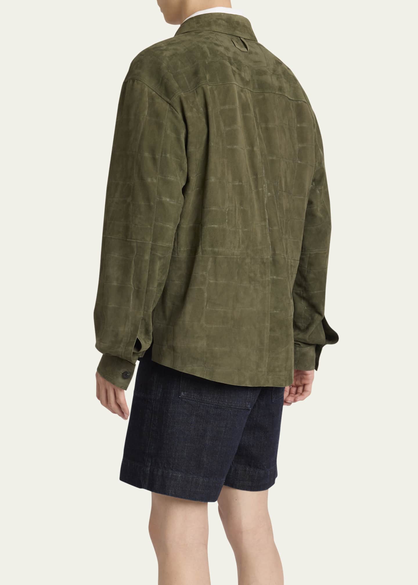 Jacquemus Men's Croc-Embossed Leather Sport Shirt Image 3 of 5