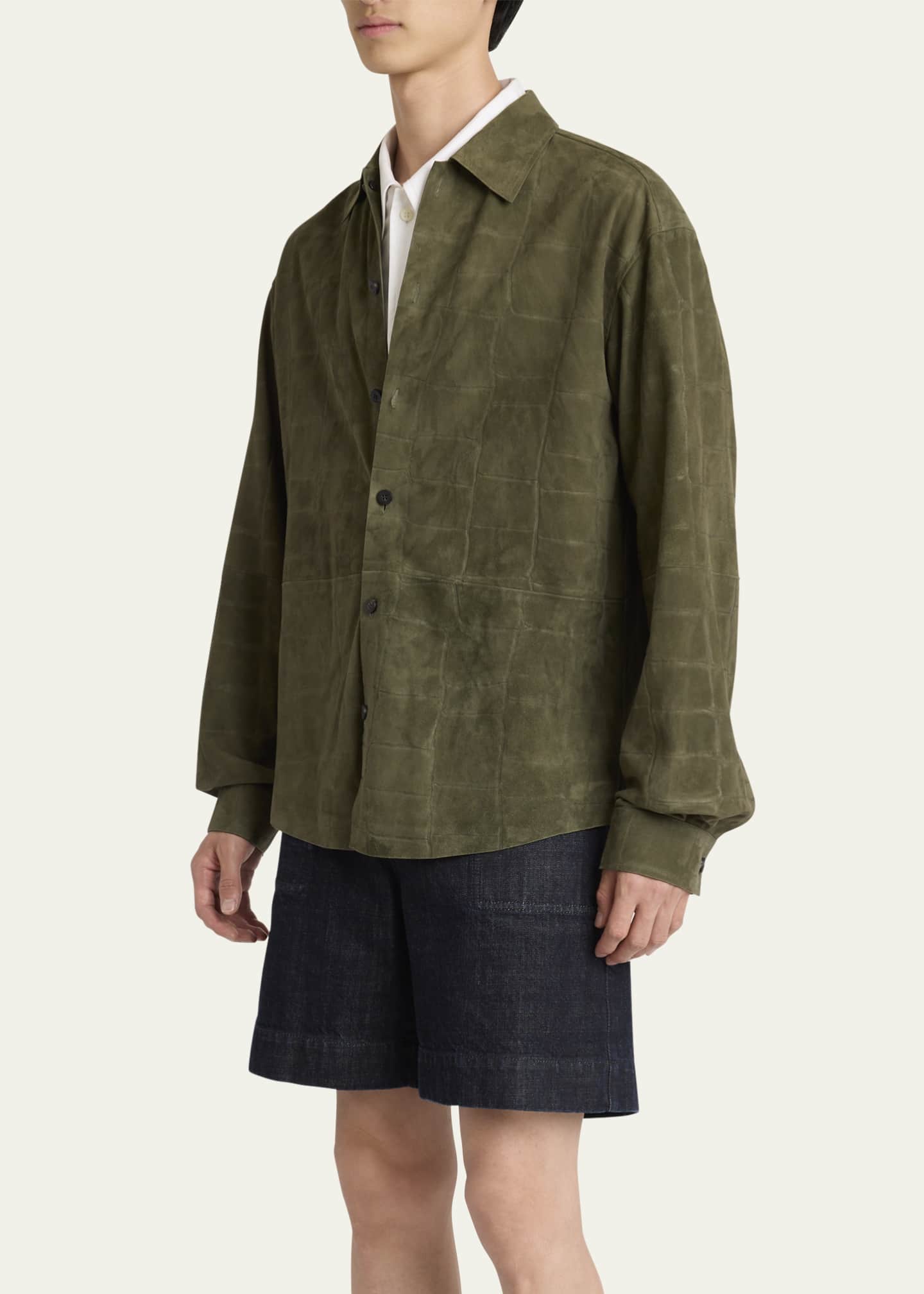 Jacquemus Men's Croc-Embossed Leather Sport Shirt Image 4 of 5