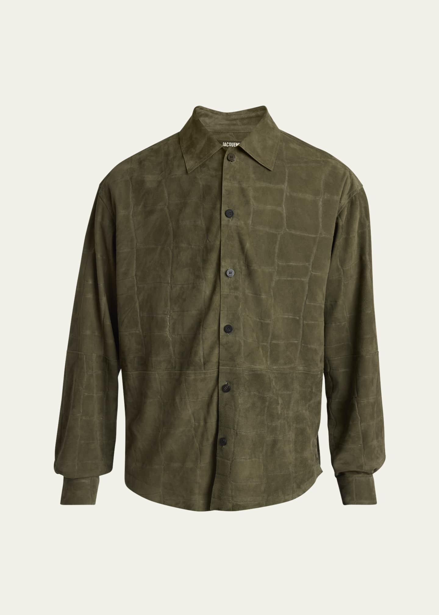 Jacquemus Men's Croc-Embossed Leather Sport Shirt Image 1 of 5