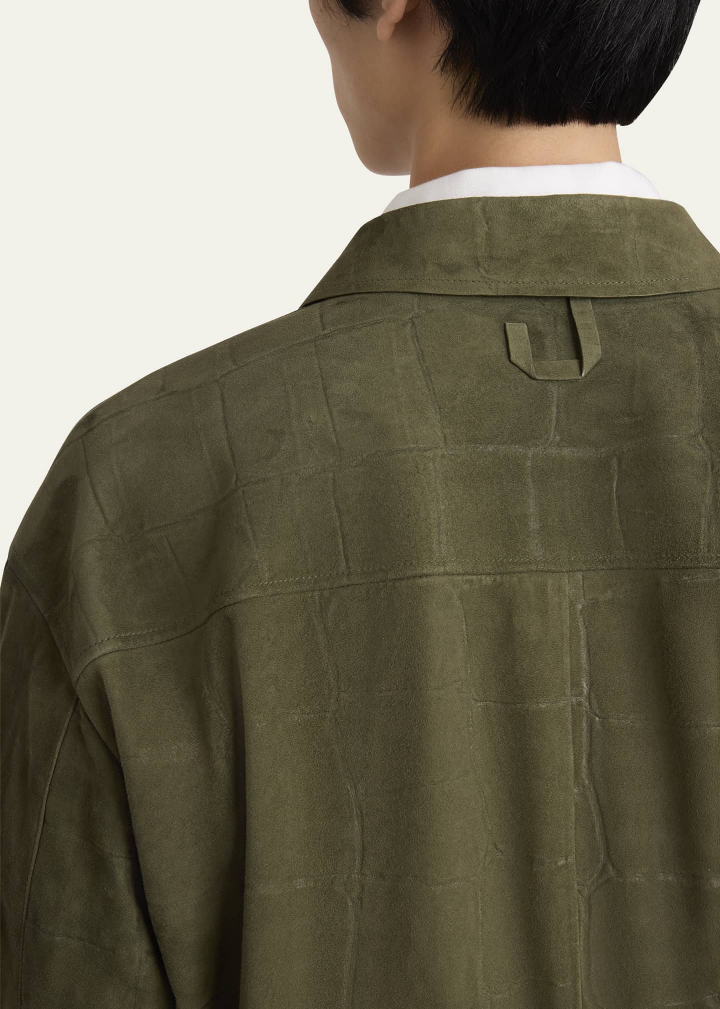 Jacquemus Men's Croc-Embossed Leather Sport Shirt Image 5 of 5