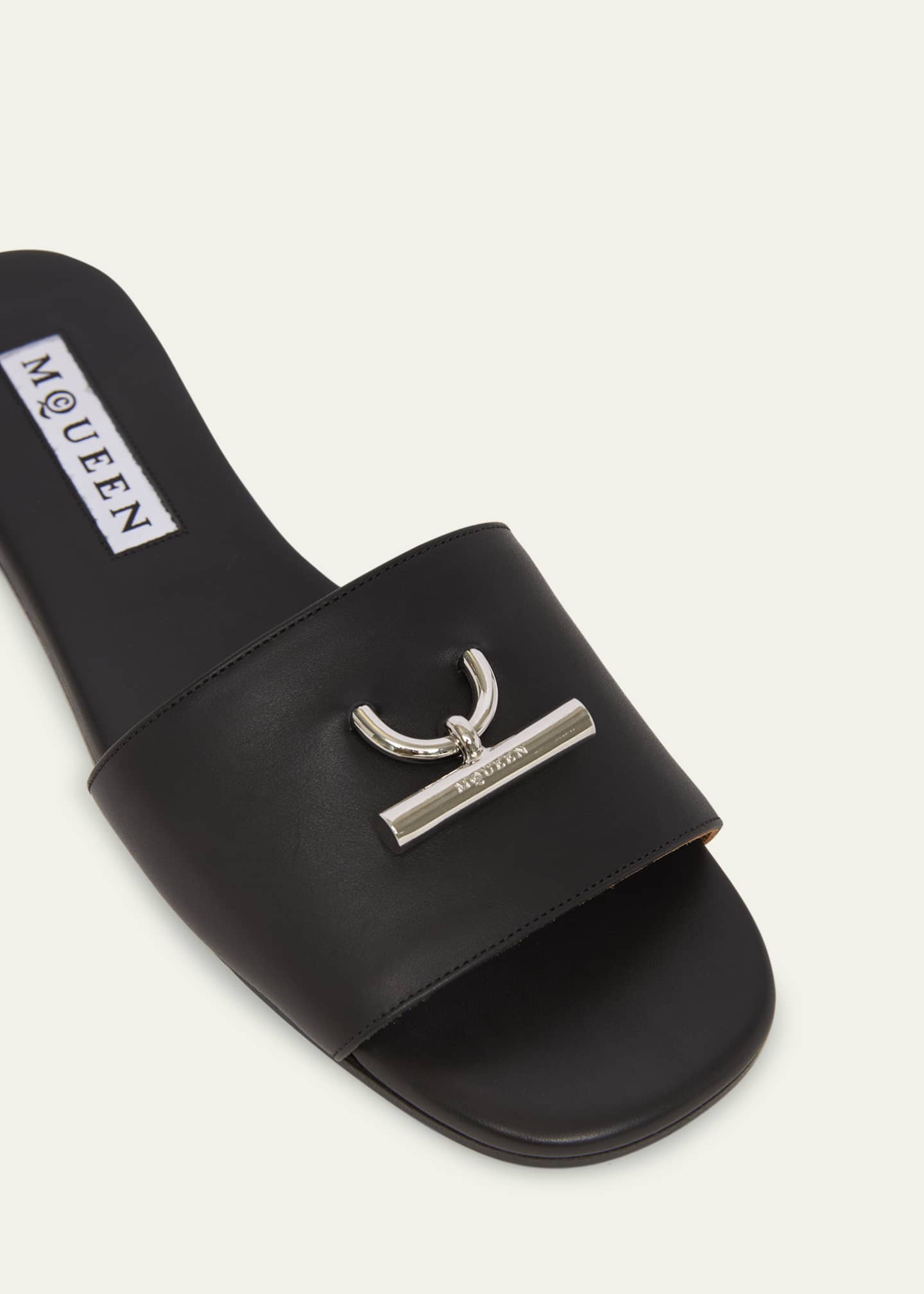 McQueen Leather Cross-Bar Slide Sandals Image 5 of 5