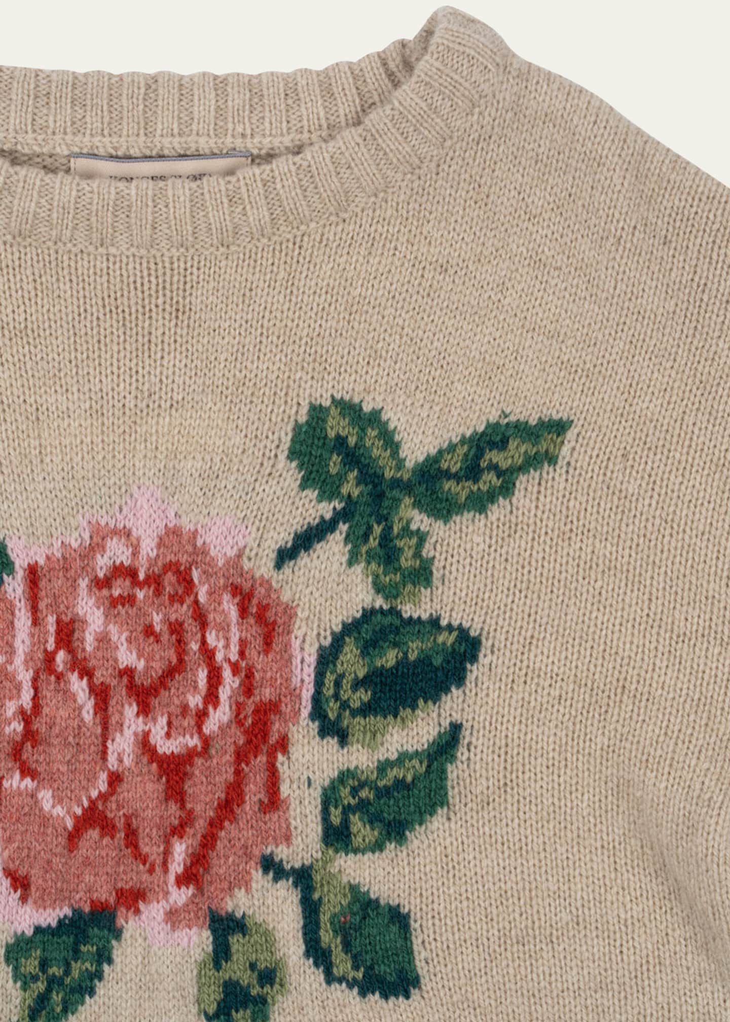 Konges Slojd Girl's Carola Floral Intarsia Sweater, Size 9M-10 Image 3 of 3