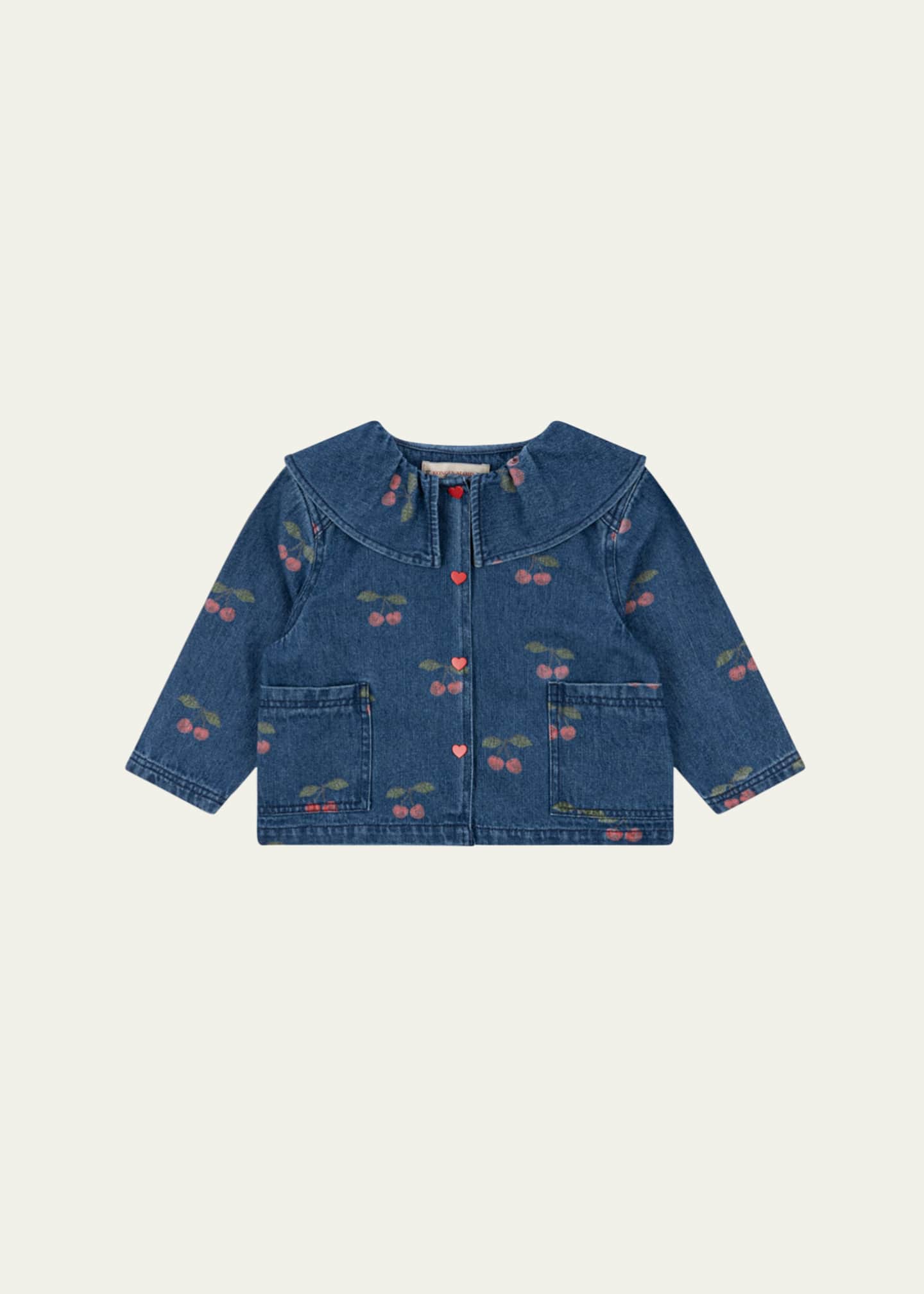 Konges Slojd Girl's Magot Cherry-Print Denim Shirt, Size 12M-10 Image 1 of 3