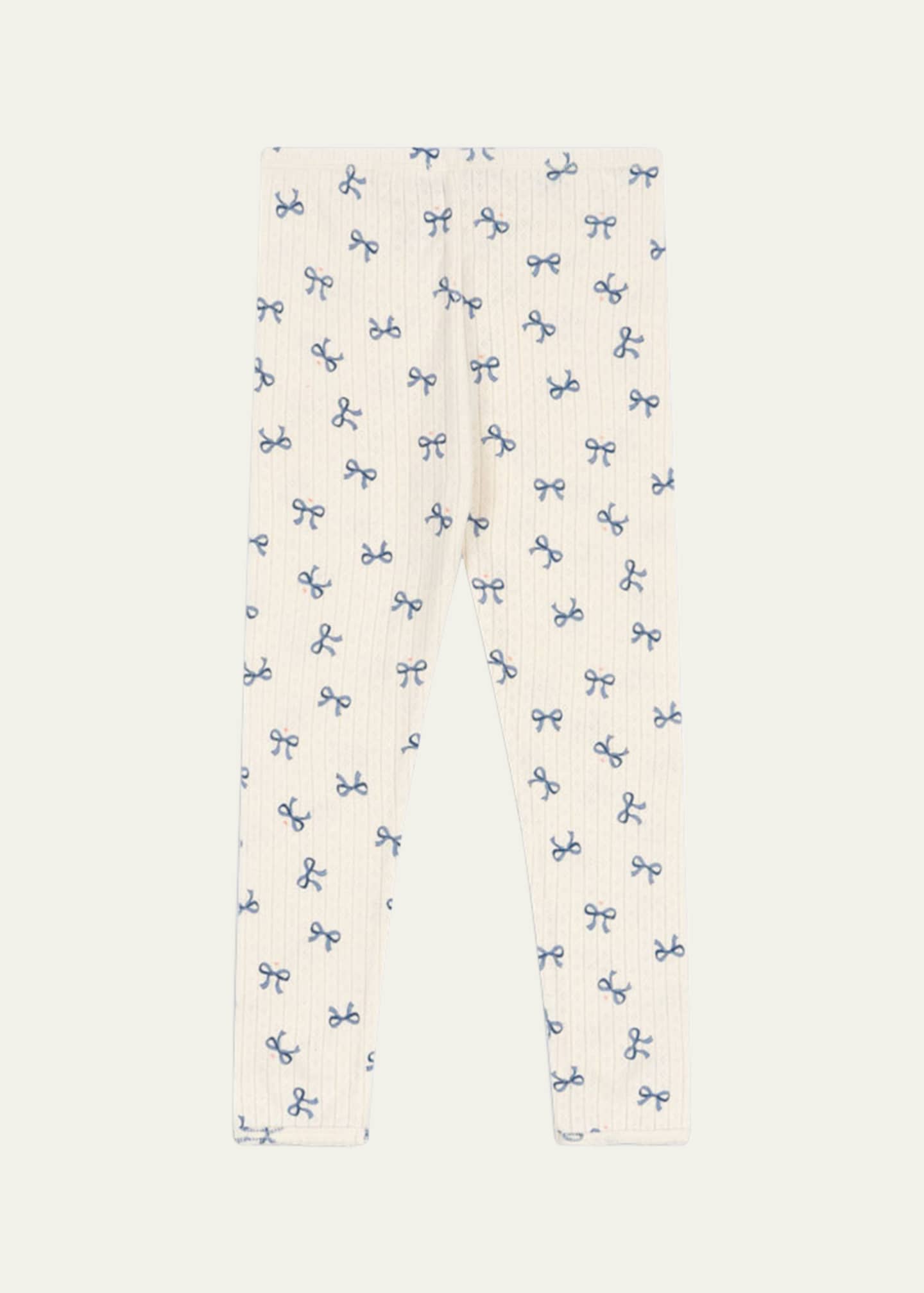 Konges Slojd Girl's Minnie Bow-Print Pointelle Knit Pants Image 2 of 3